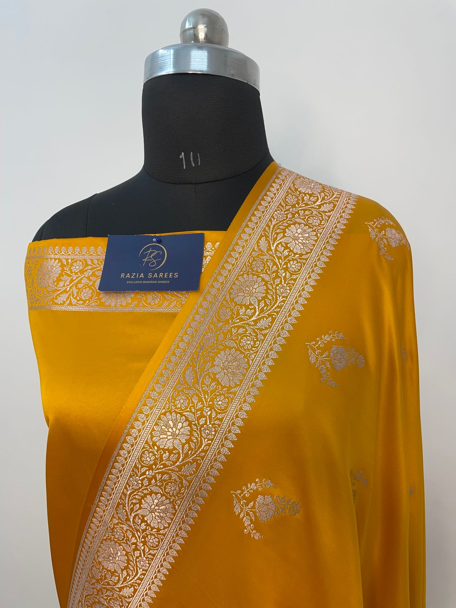 Ivory Yellow Boota Mashru Katan Silk Saree