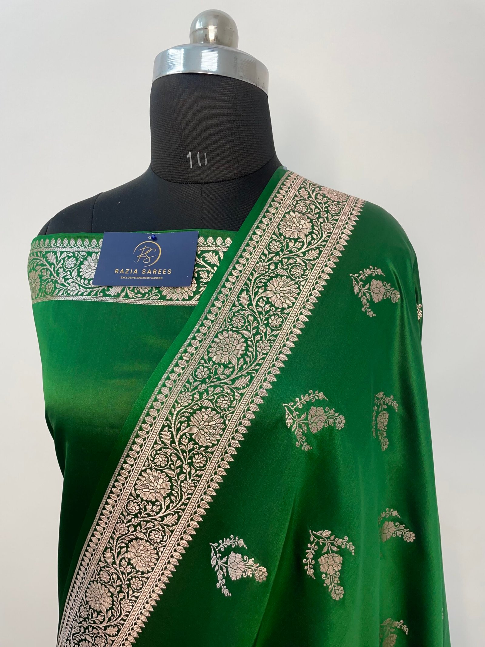 A5. Bottle Green Boota Mashru Katan Silk Saree
