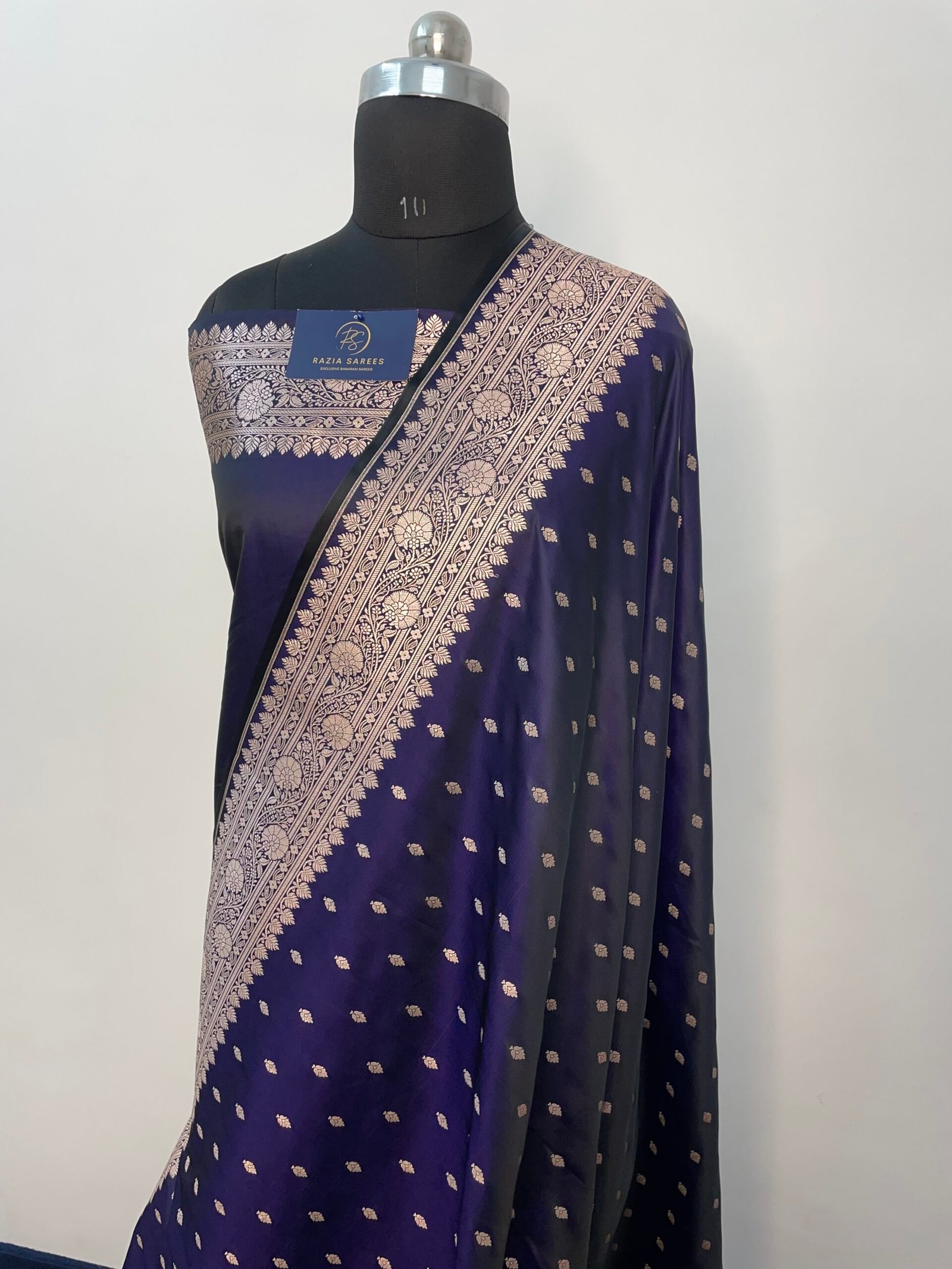 Navy Blue Booti Mashru Katan Silk Saree - Image 2