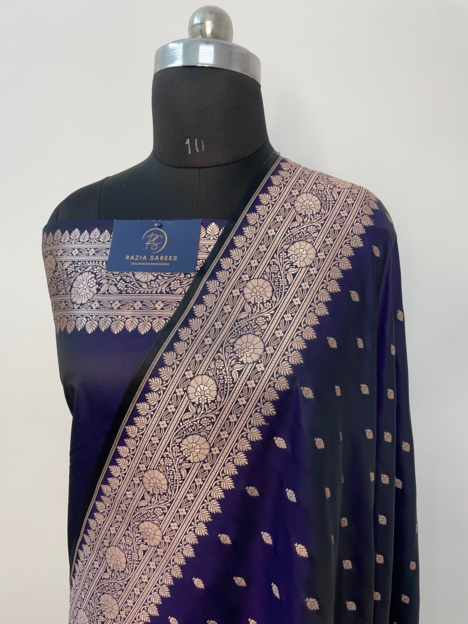 Navy Blue Booti Mashru Katan Silk Saree