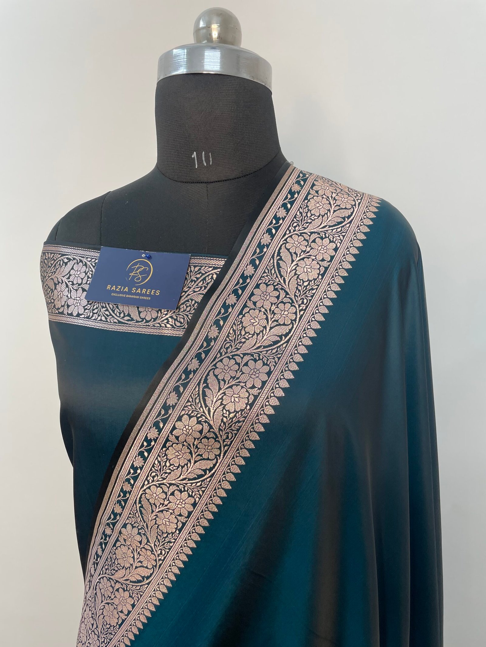German Blue Plain Mashru Katan Silk Saree