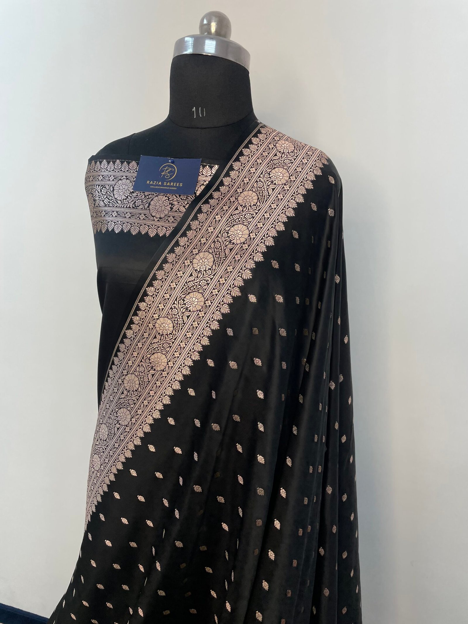 Black Booti Mashru Katan Silk Saree - Image 2