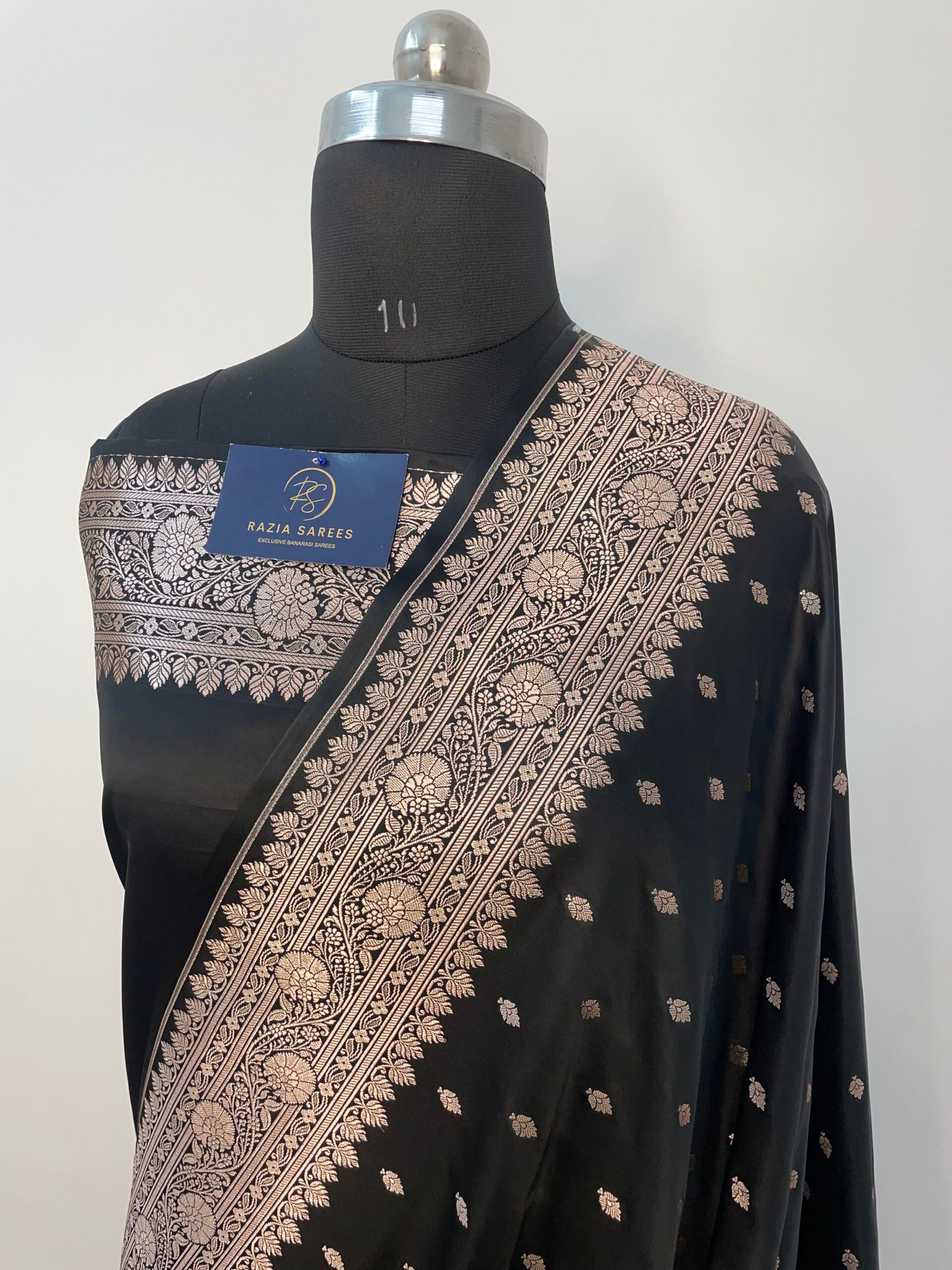 Black Booti Mashru Katan Silk Saree