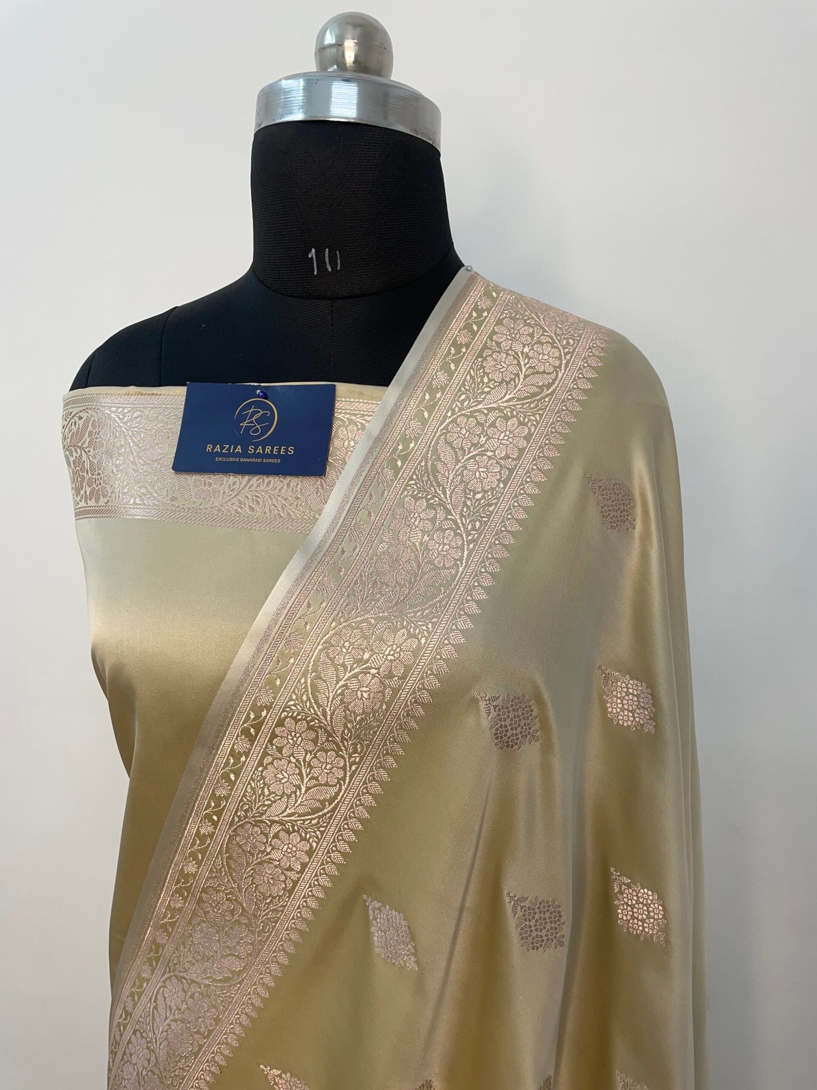 Ivory Tussar Booti Mashru Katan Silk Saree