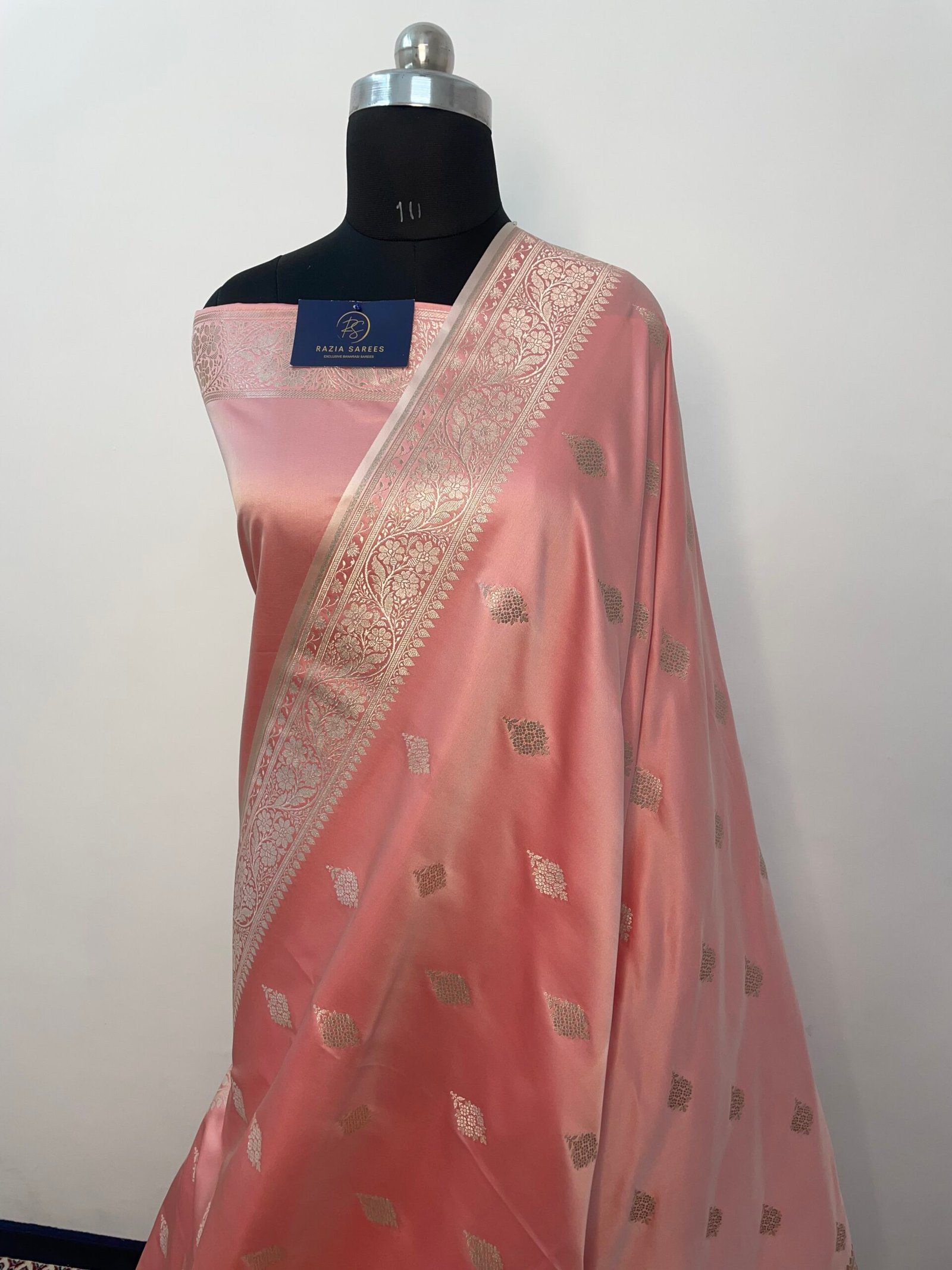 Baby Peach Booti Mashru Katan Silk Saree - Image 2