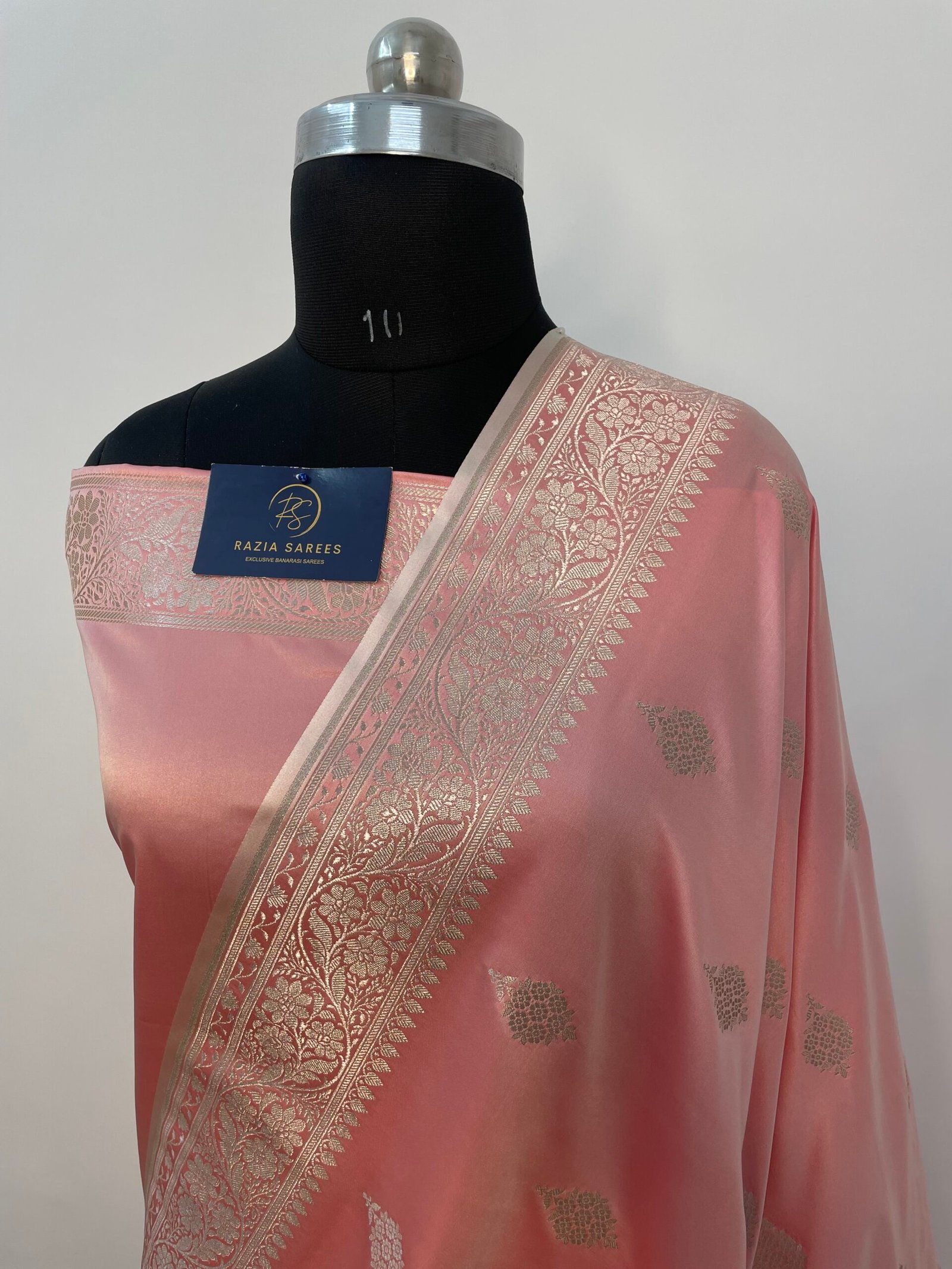 Baby Peach Booti Mashru Katan Silk Saree