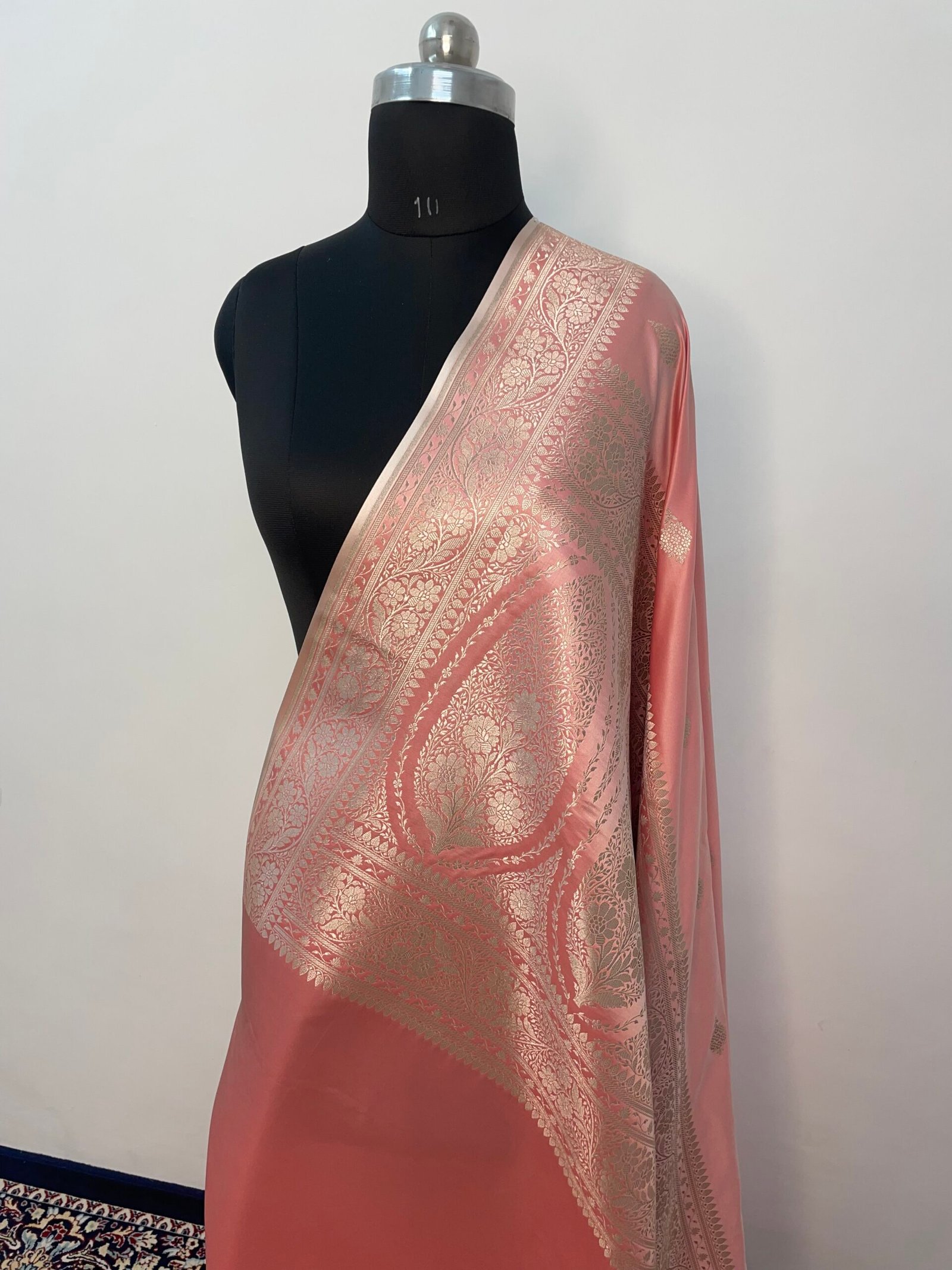 Baby Peach Booti Mashru Katan Silk Saree - Image 3