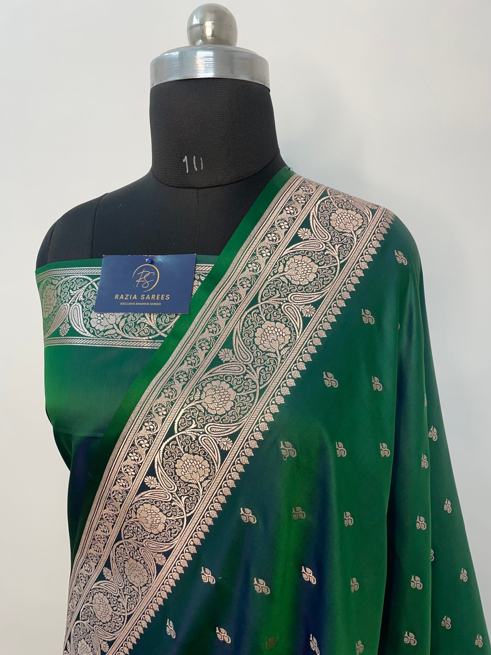 Bottle Green Booti Mashru Katan Silk Saree