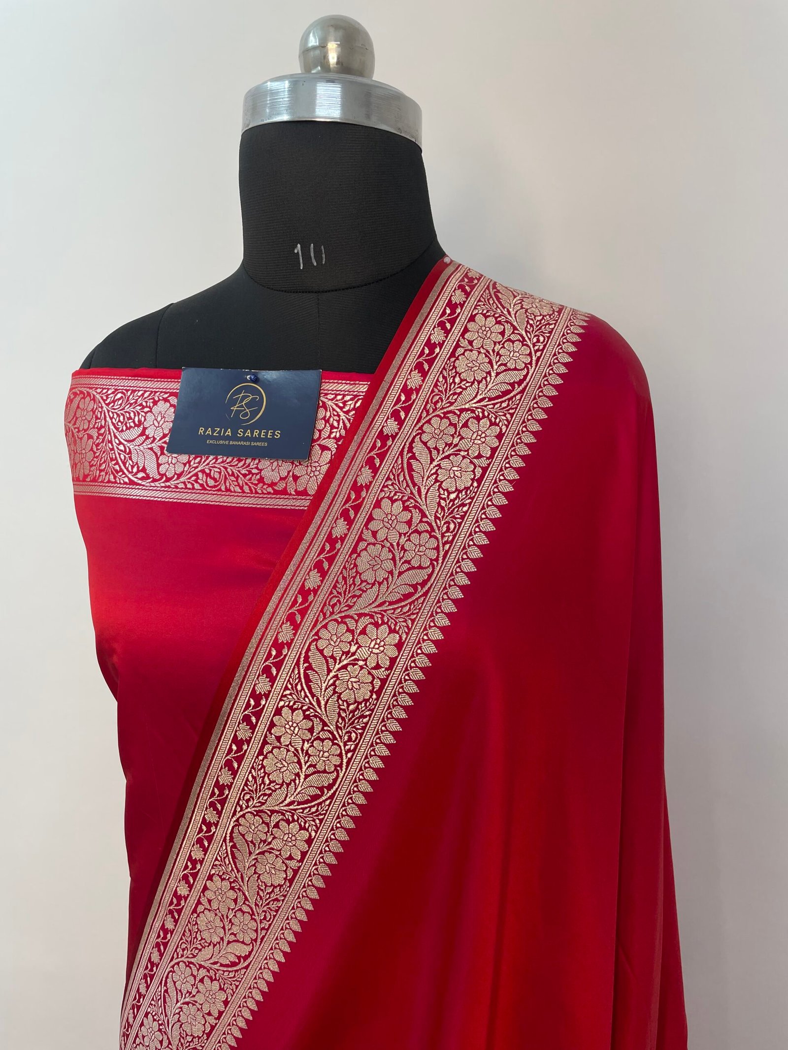 B. Red Plain Mashru Katan Silk Saree