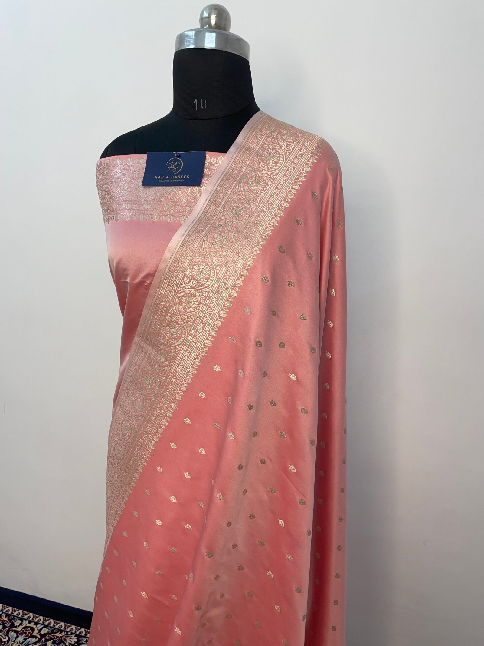 B. Baby Peach Booti Mashru Katan Silk Saree - Image 2