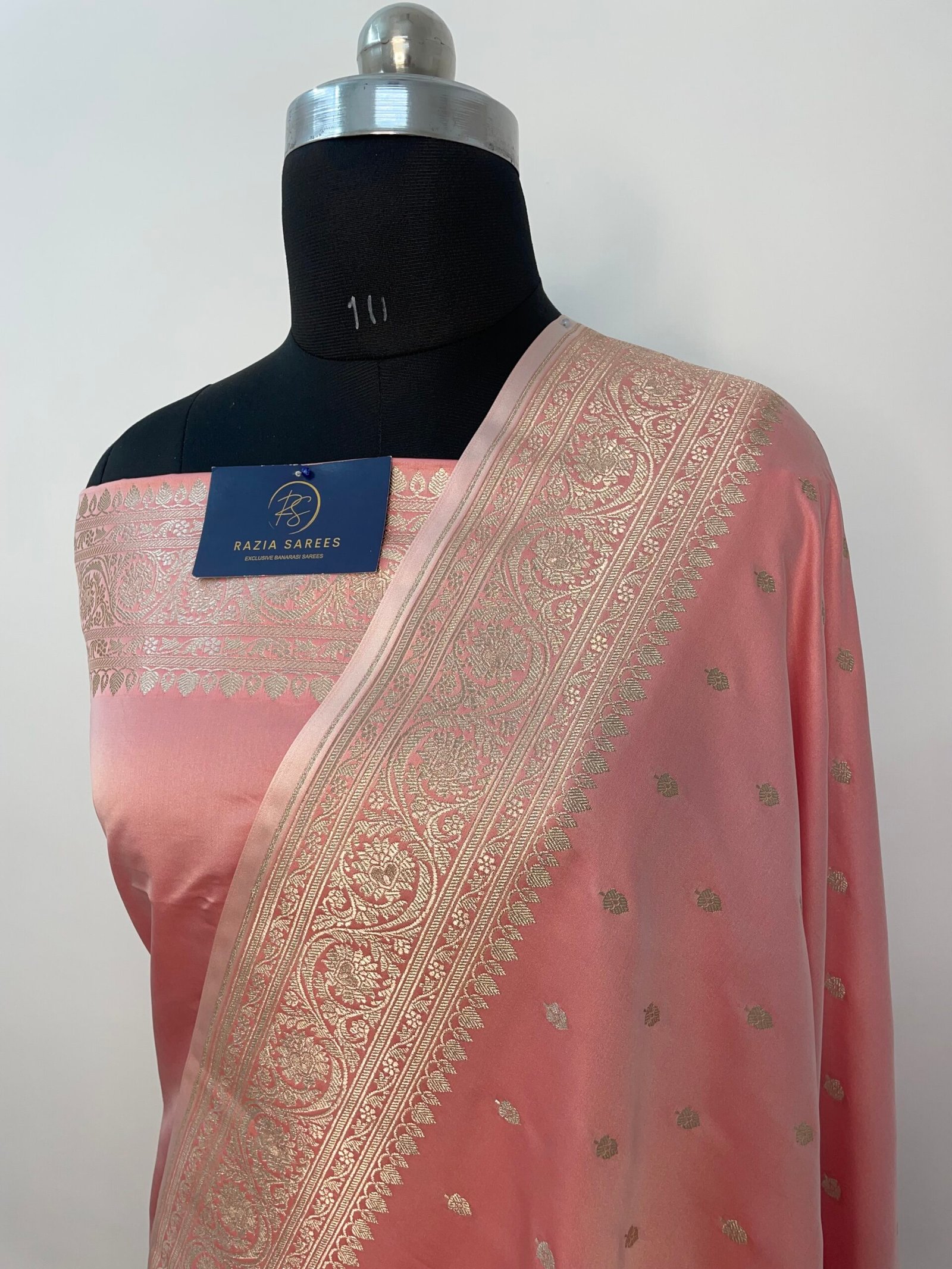B. Baby Peach Booti Mashru Katan Silk Saree