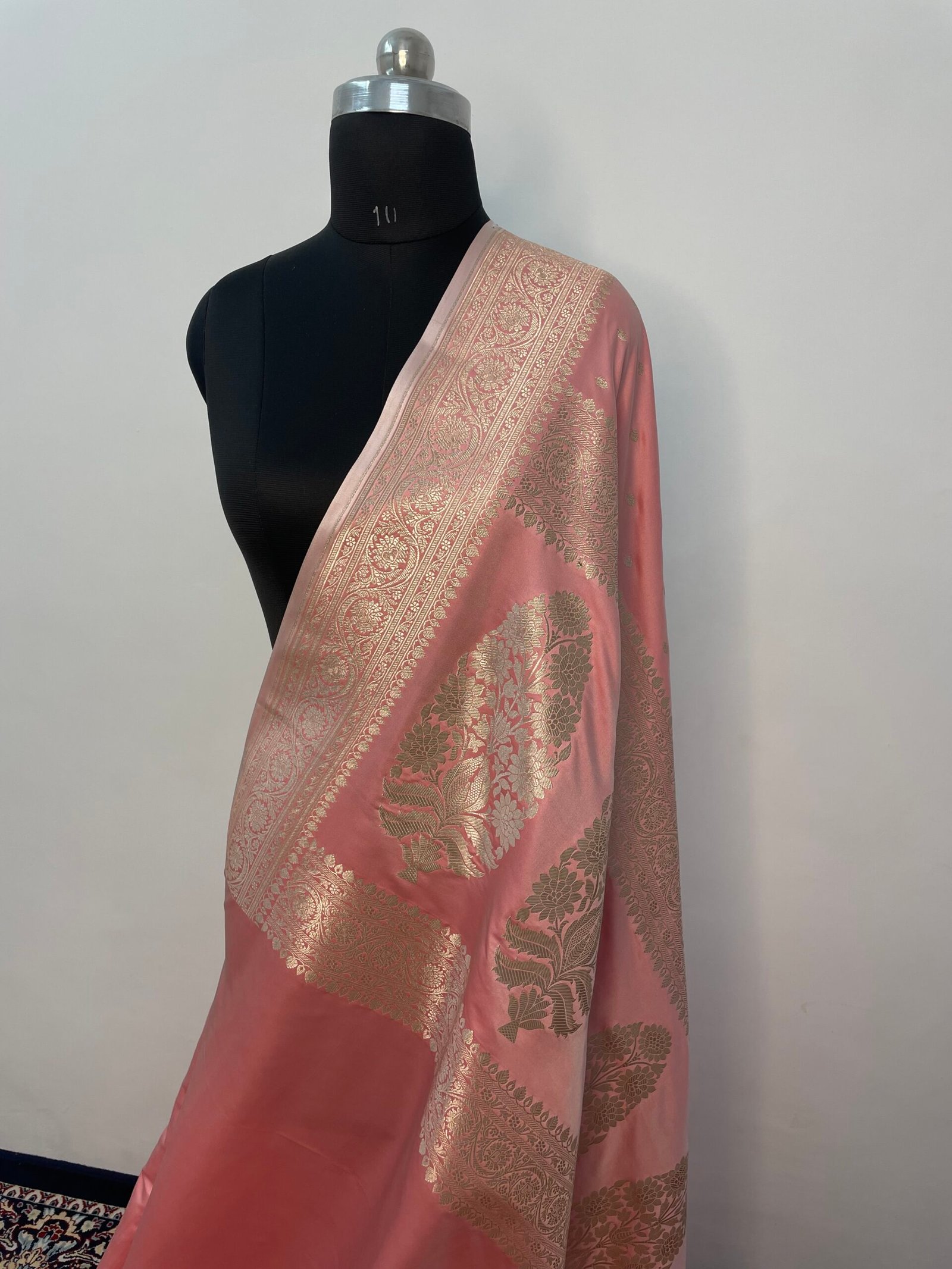 B. Baby Peach Booti Mashru Katan Silk Saree - Image 3