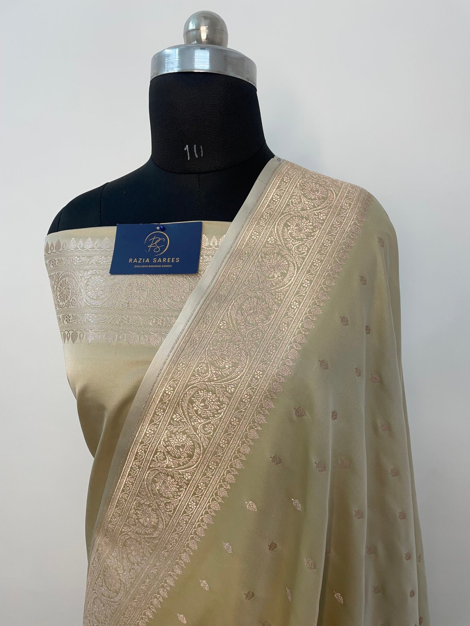 Ivory Tussar Booti Mashru Katan Silk Saree