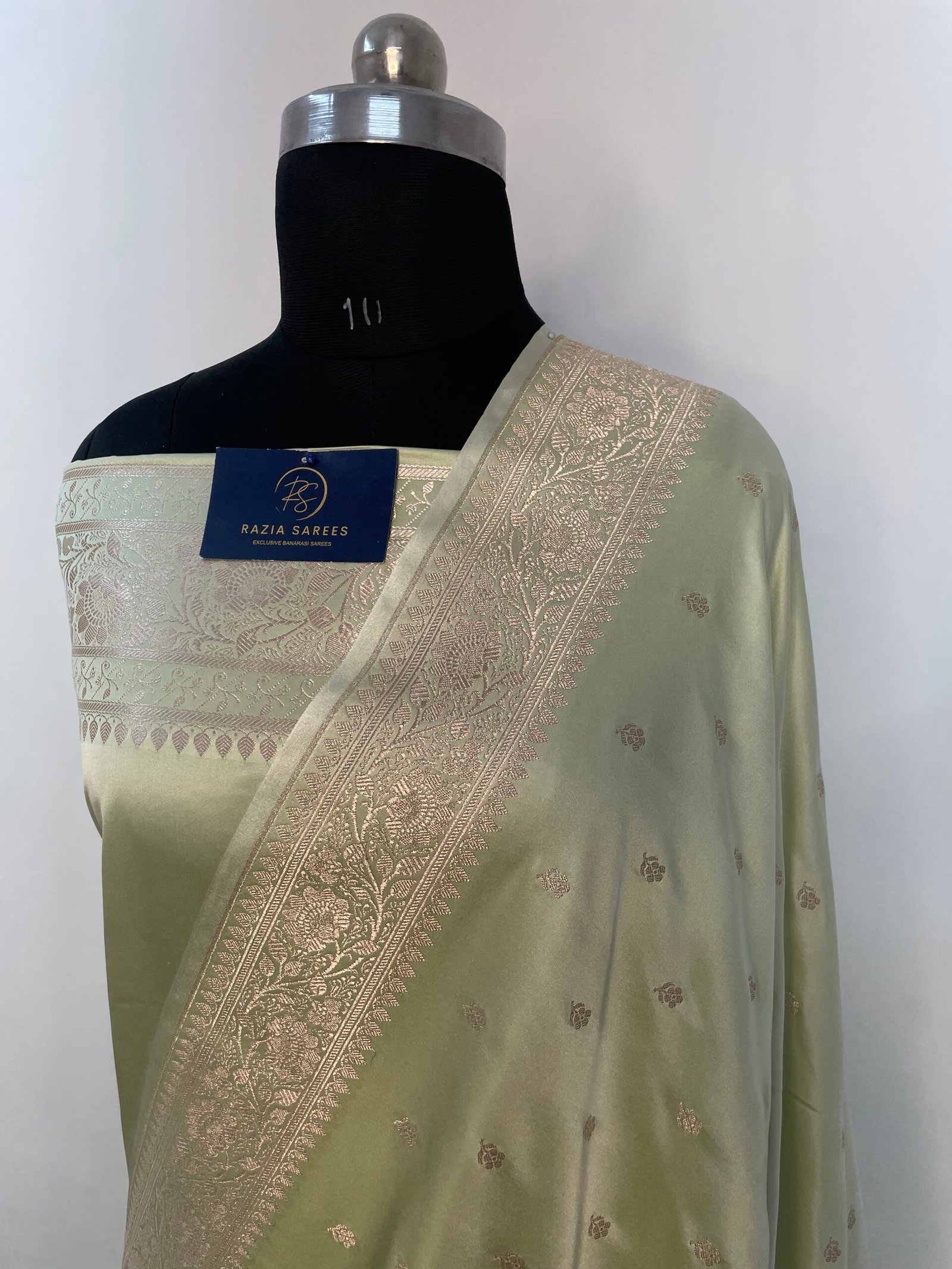 Ivory Pista Booti Mashru Katan Silk Saree