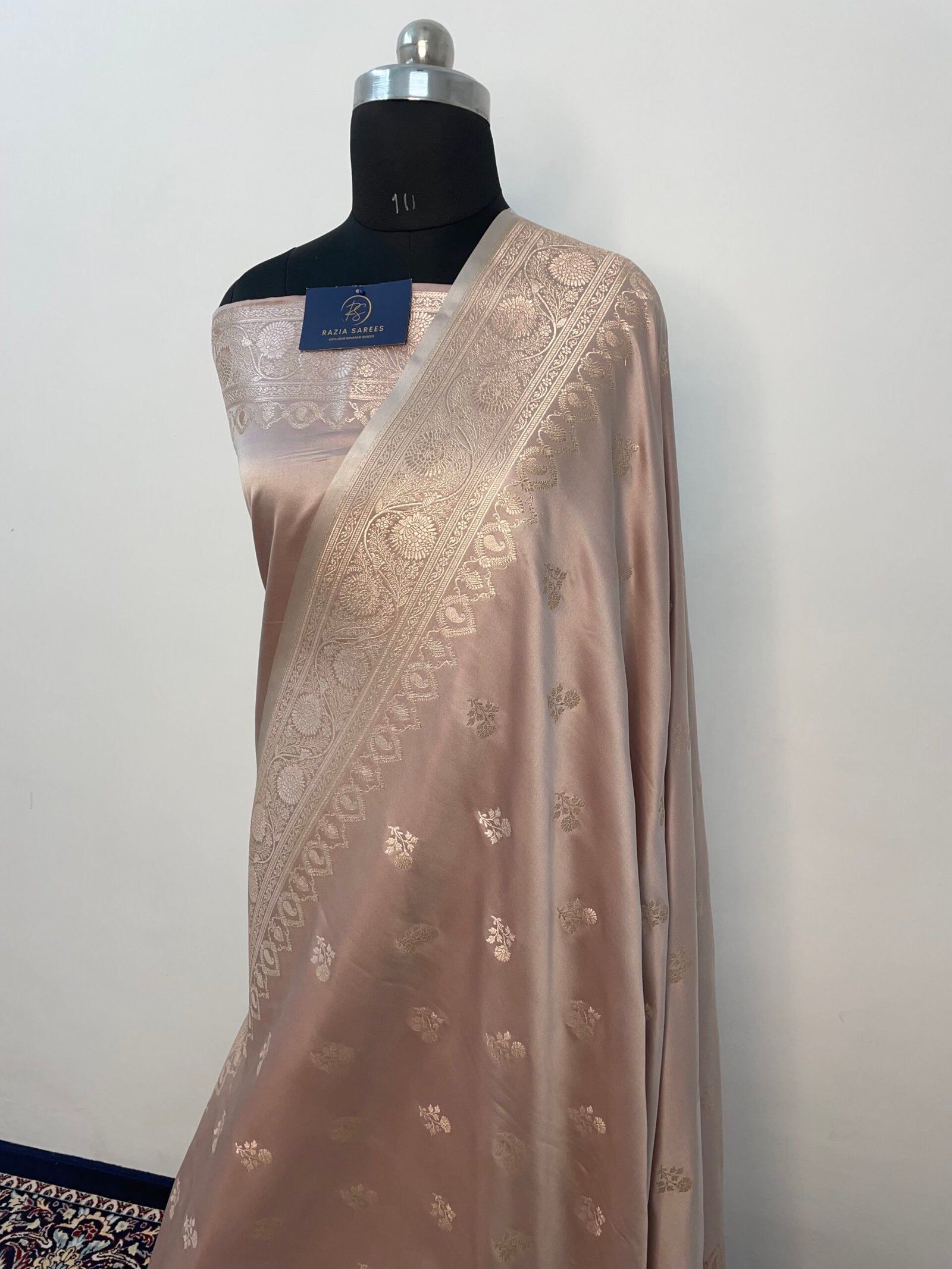 C1. Baby Brown Booti Mashru Katan Silk Saree - Image 2