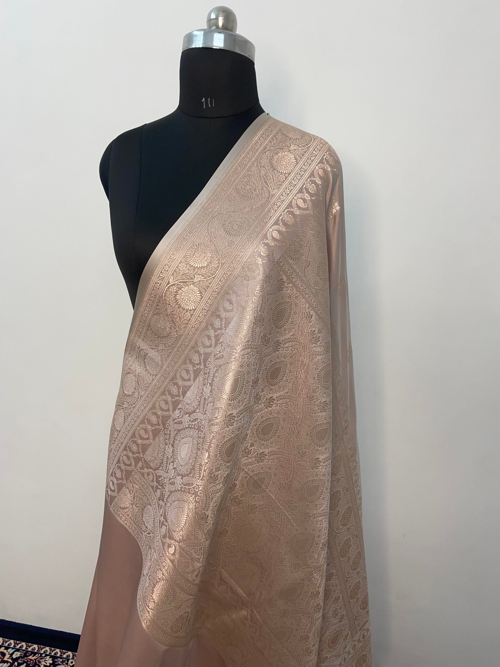 C1. Baby Brown Booti Mashru Katan Silk Saree - Image 3