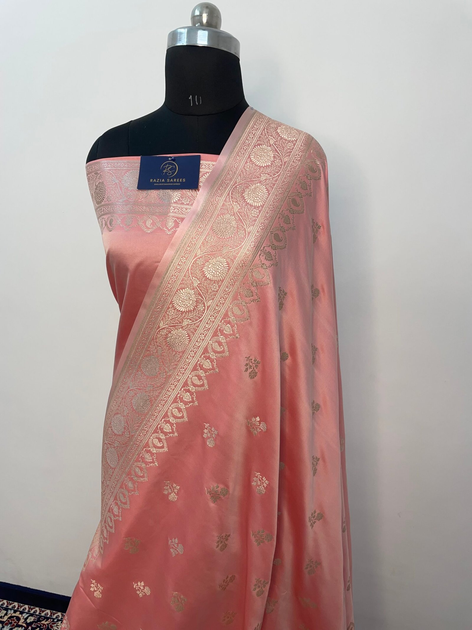 Baby Peach Booti Mashru Katan Silk Saree - Image 2