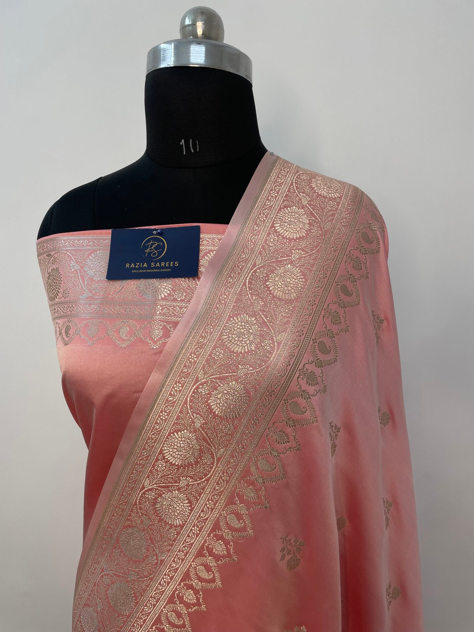 Baby Peach Booti Mashru Katan Silk Saree
