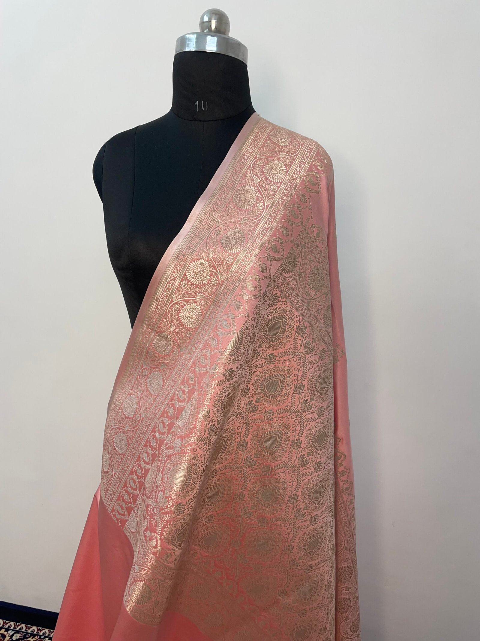Baby Peach Booti Mashru Katan Silk Saree - Image 3