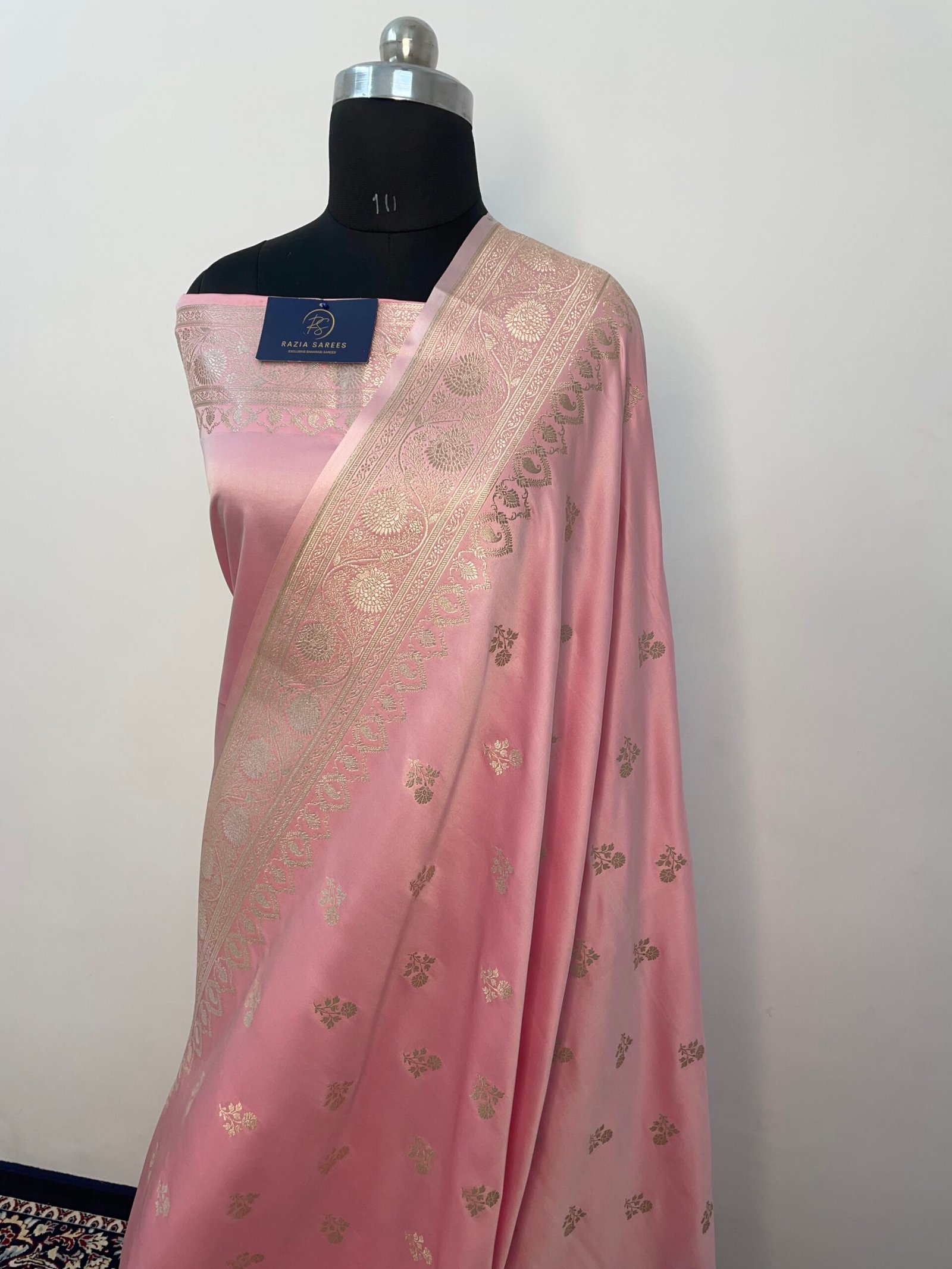Baby Pink Booti Mashru Katan Silk Saree - Image 2