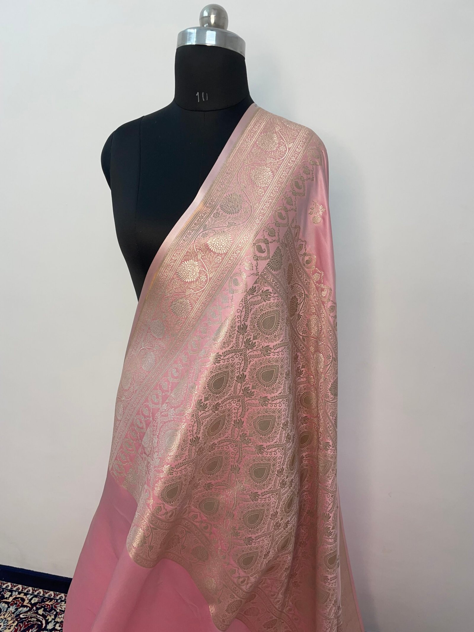 Baby Pink Booti Mashru Katan Silk Saree - Image 3