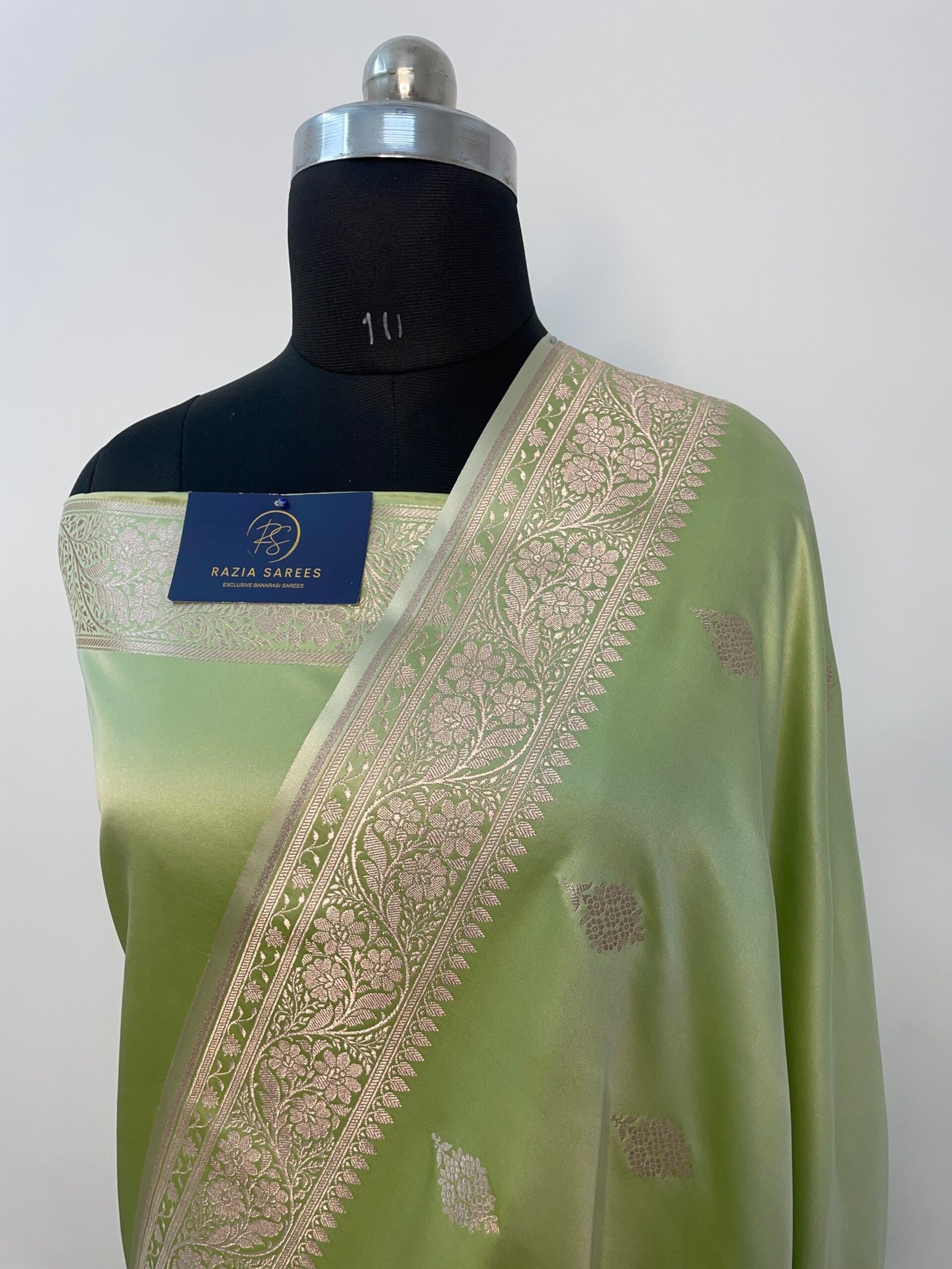 Ivory Pista Booti Mashru Katan Silk Saree