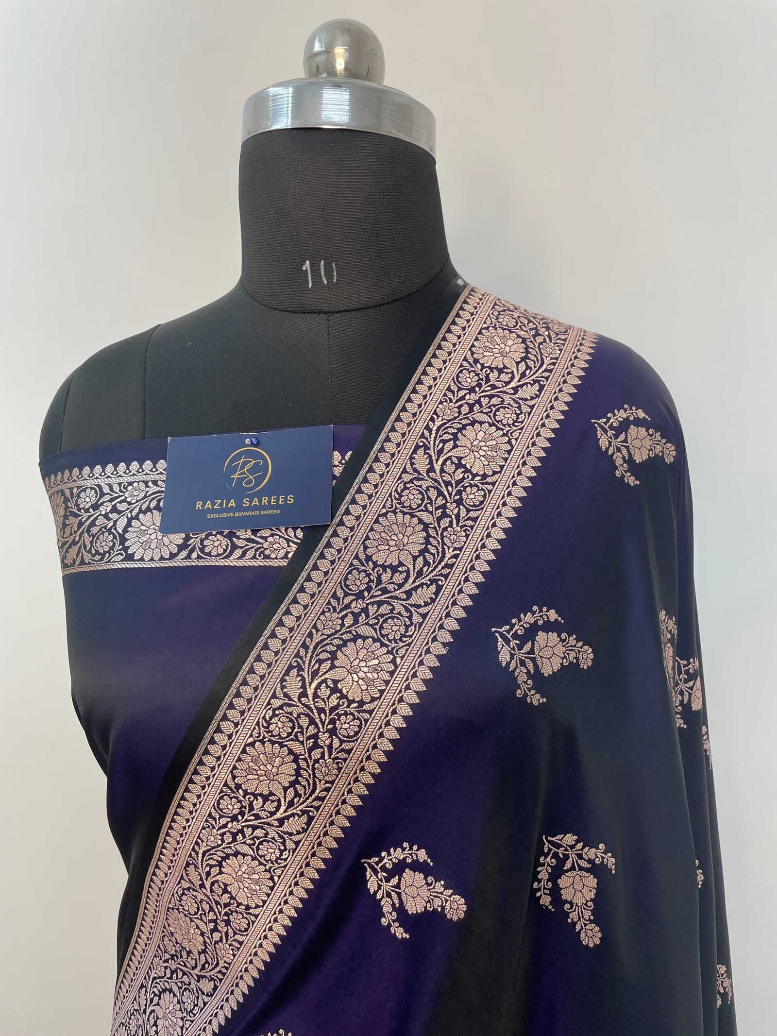 Navy Blue Boota Mashru Katan Silk Saree