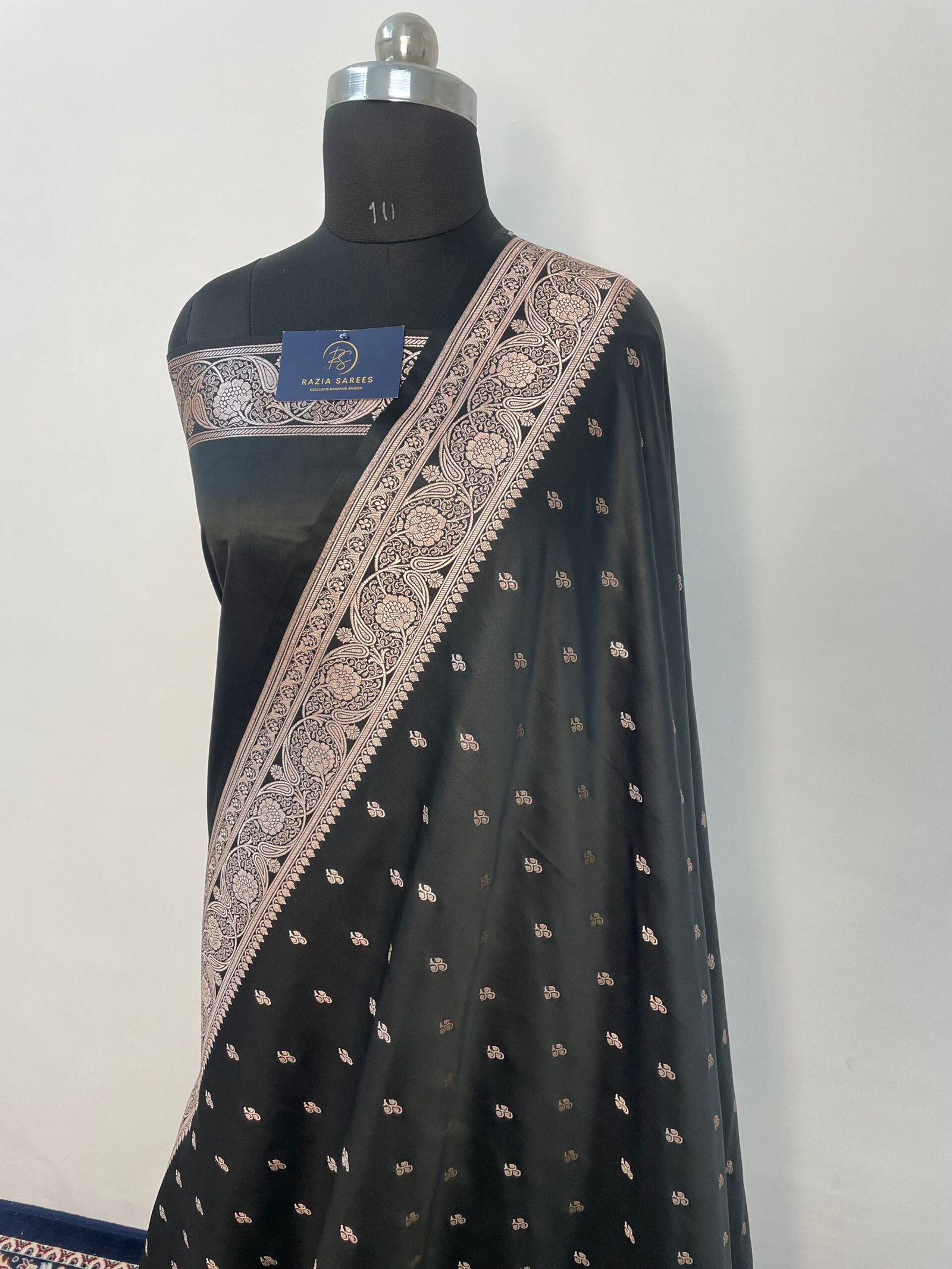 Black Booti Mashru Katan Silk Saree - Image 2