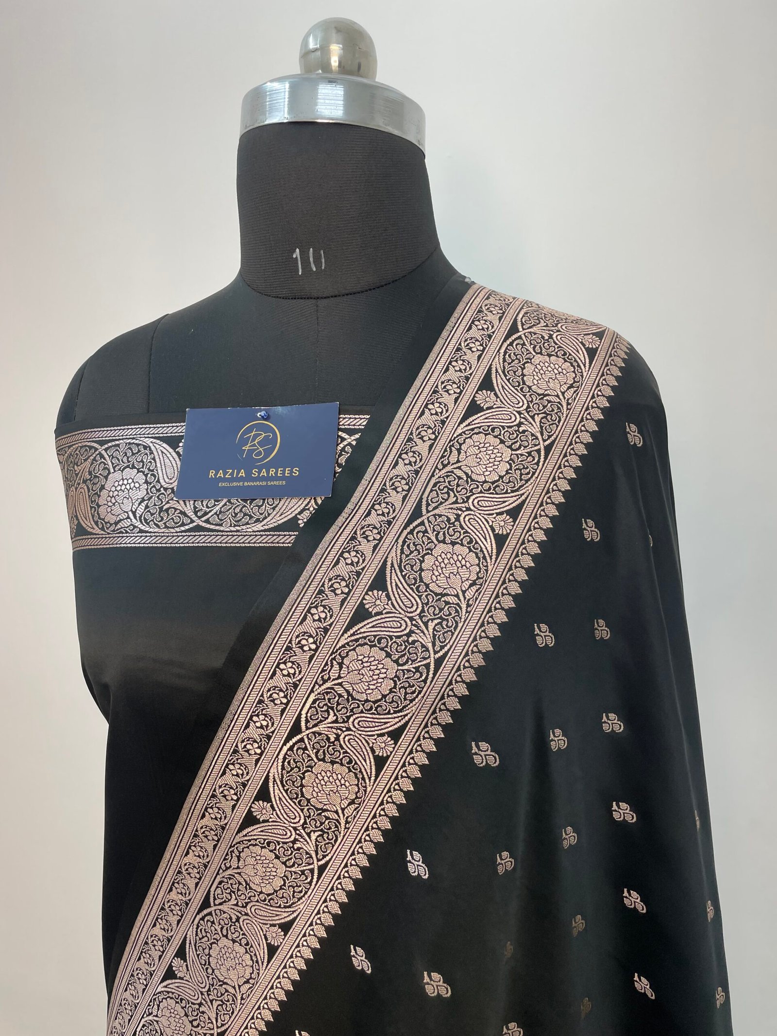 Black Booti Mashru Katan Silk Saree