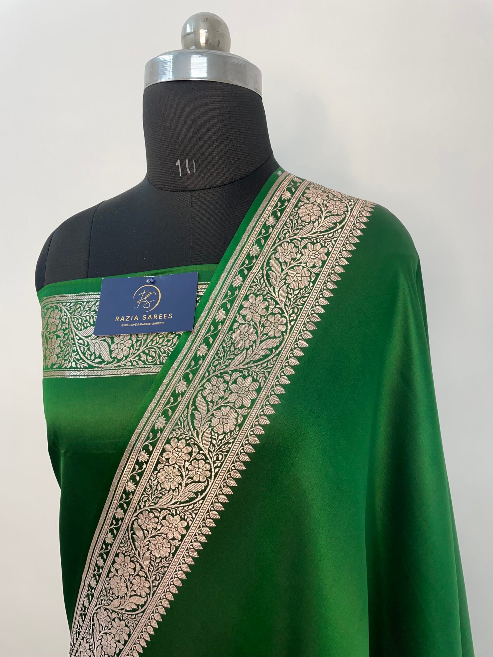 B. Green Plain Mashru Katan Silk Saree