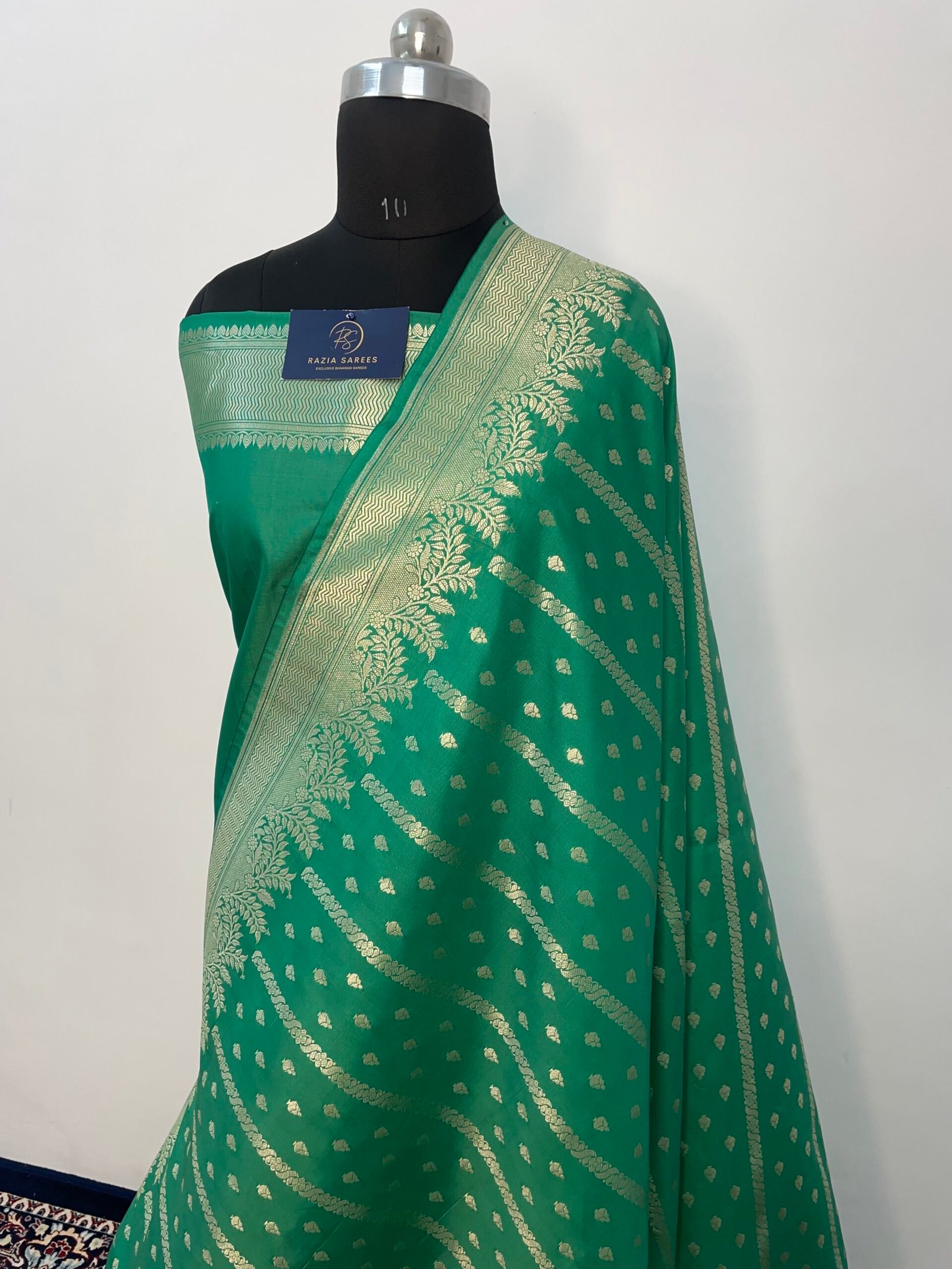 Sea Green Booti Premium Katan Silk Saree - Image 2
