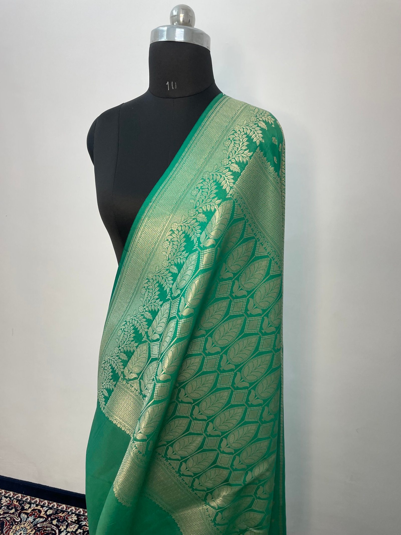 Sea Green Booti Premium Katan Silk Saree - Image 3