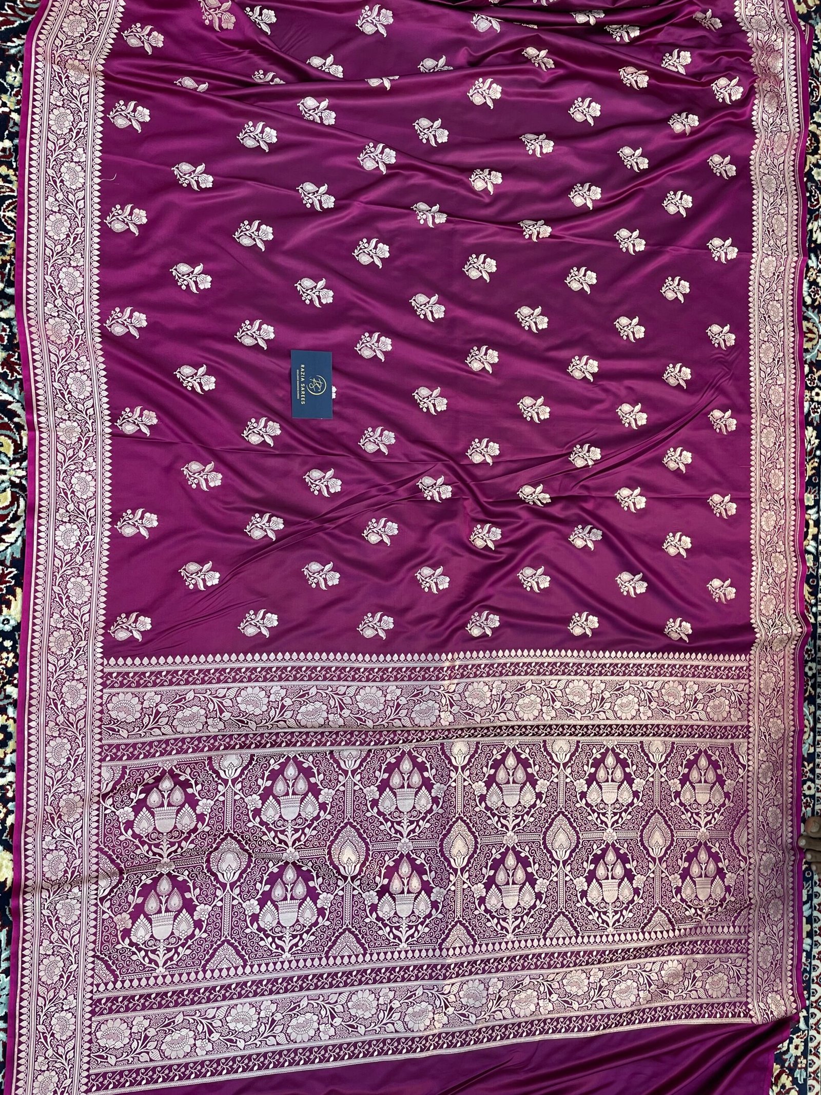 Purple Boota Mashru Katan Silk Saree - Image 4