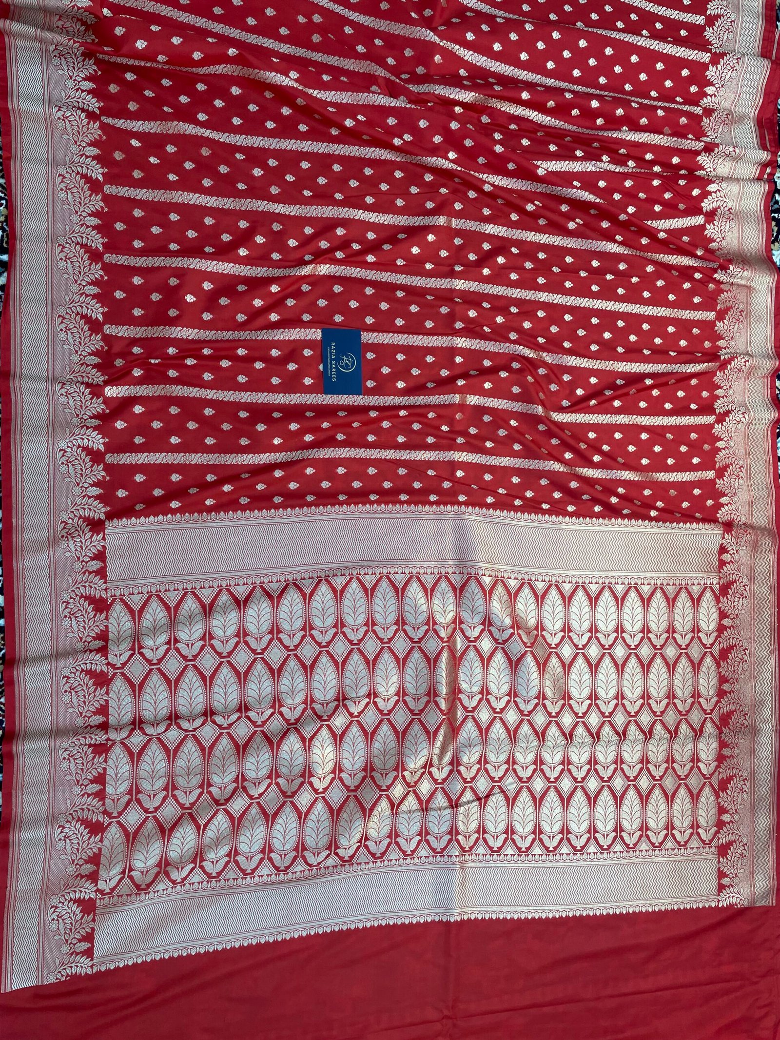 Red Booti Premium Katan Silk Saree - Image 4
