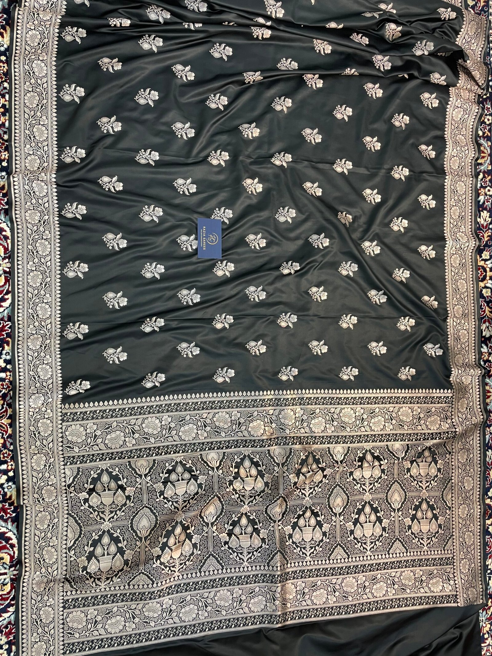 Black Boota Mashru Katan Silk Saree - Image 4