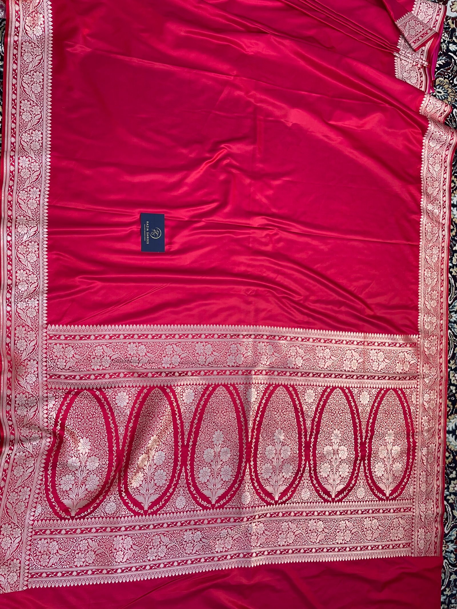 B. Red Plain Mashru Katan Silk Saree - Image 4