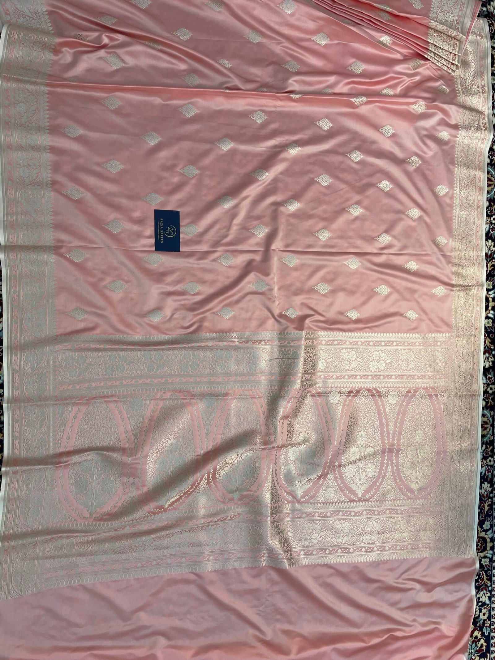 Baby Peach Booti Mashru Katan Silk Saree - Image 4