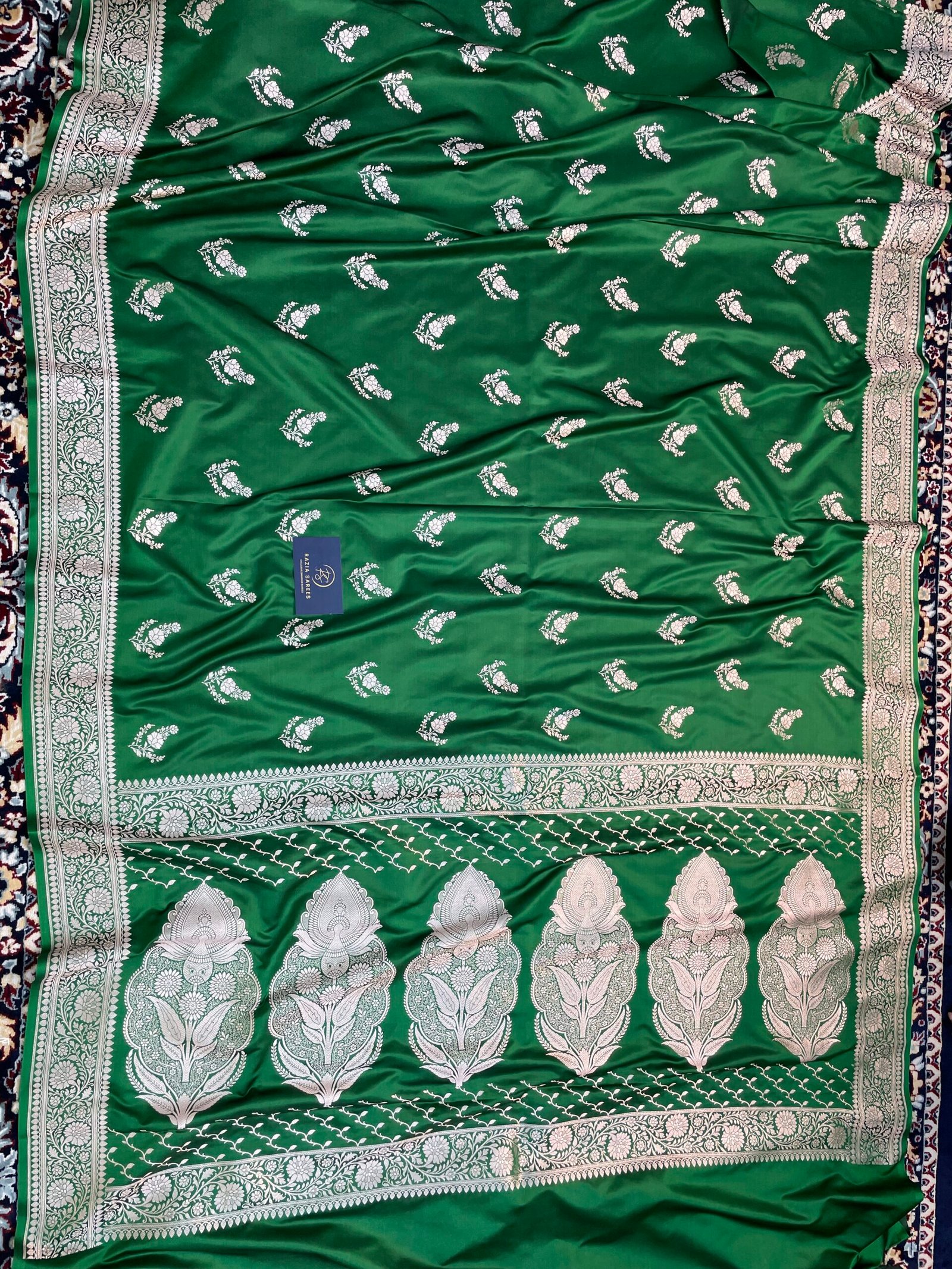 A5. Bottle Green Boota Mashru Katan Silk Saree - Image 4