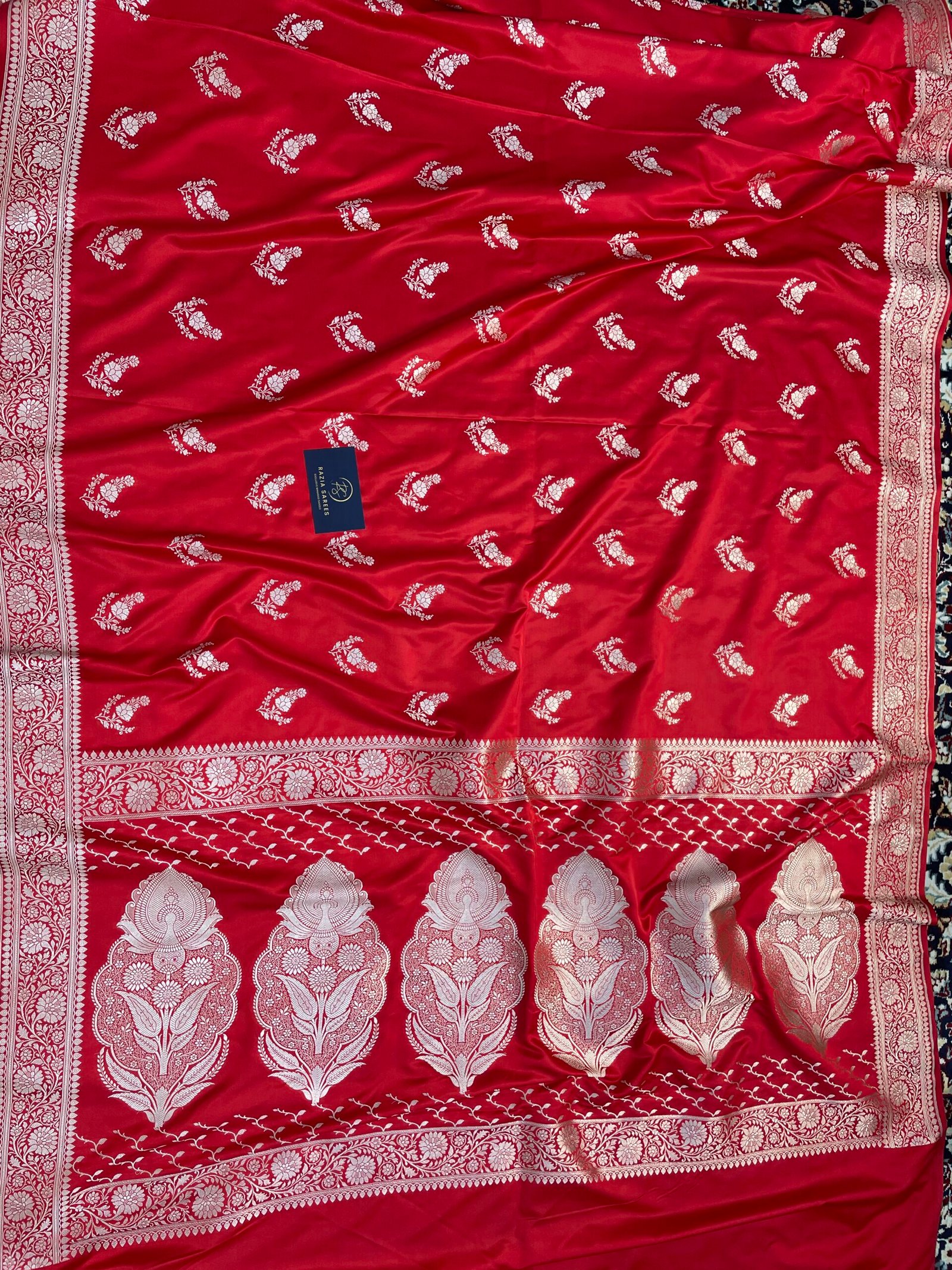 Red Boota Mashru Katan Silk Saree - Image 4