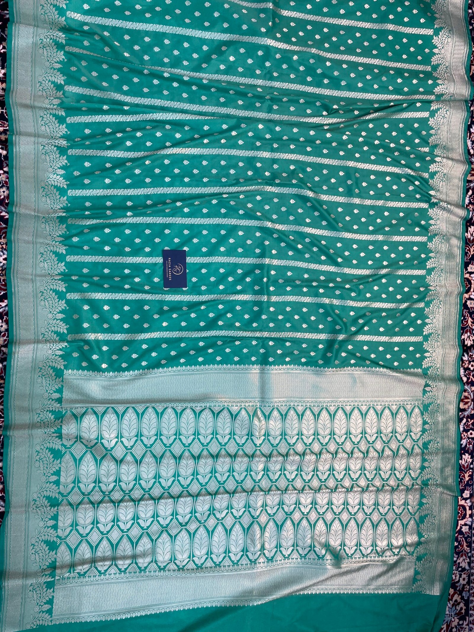 Sea Green Booti Premium Katan Silk Saree - Image 4
