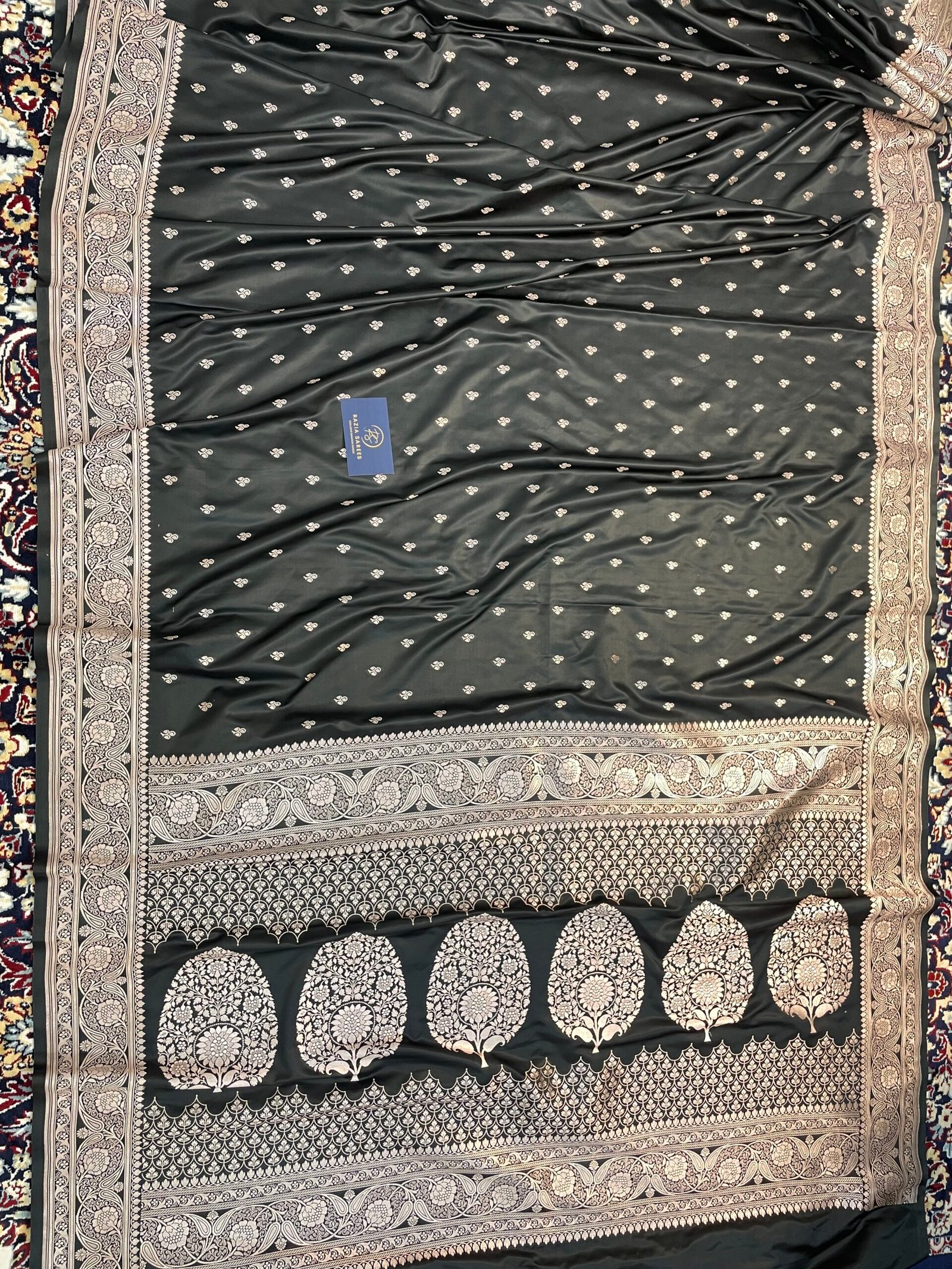 Black Booti Mashru Katan Silk Saree - Image 4