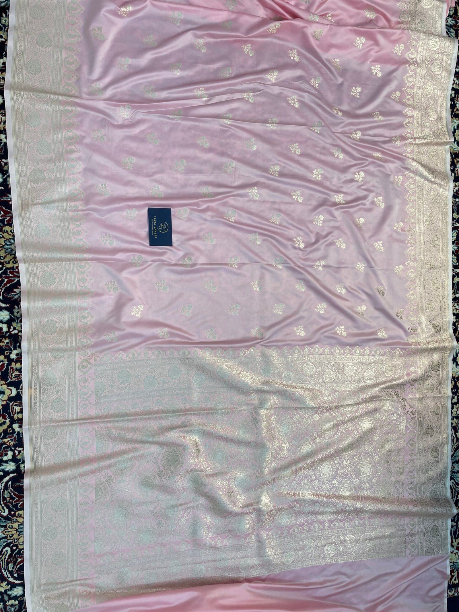 Baby Pink Booti Mashru Katan Silk Saree - Image 4