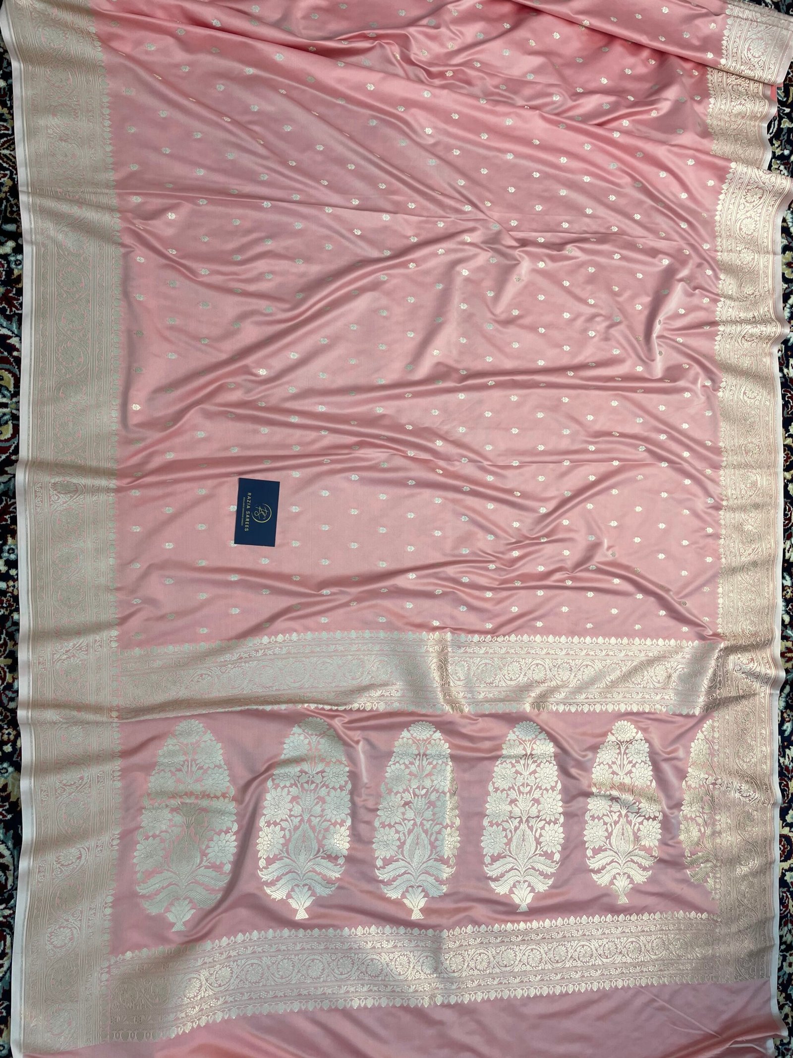 B. Baby Peach Booti Mashru Katan Silk Saree - Image 4