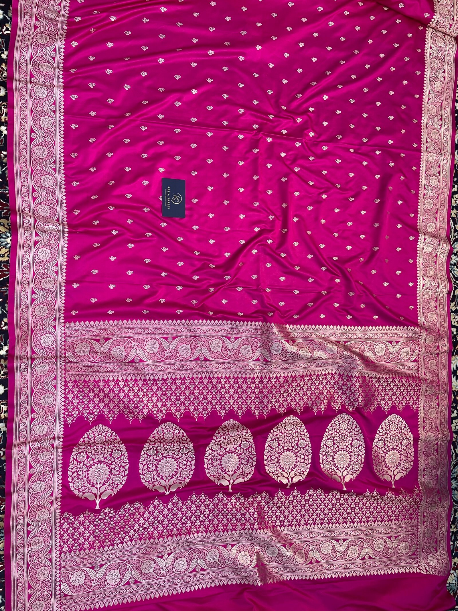 Rani Purple Shade Booti Mashru Katan Silk Saree - Image 4