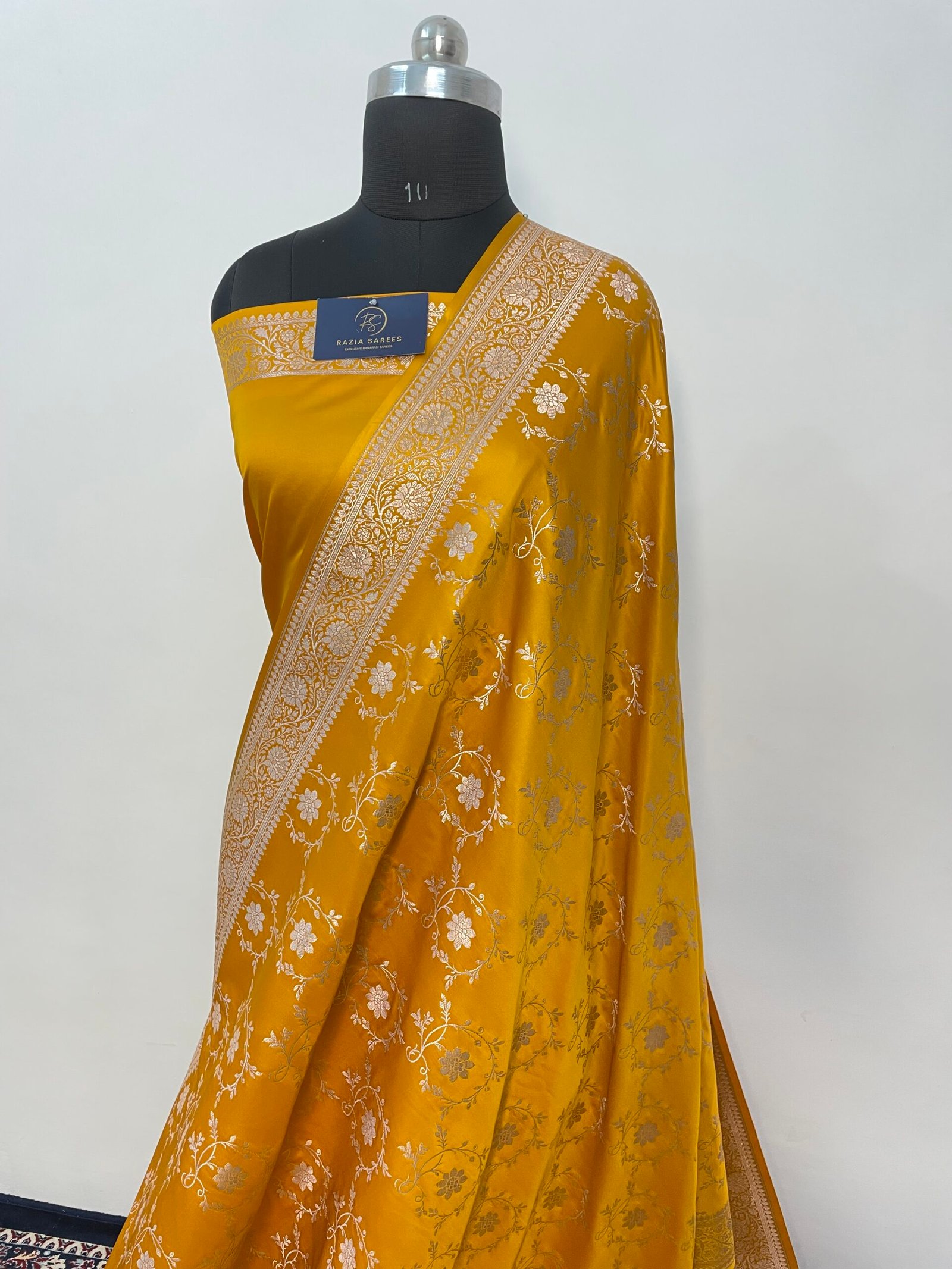 Yellow Jaal Mashru Katan Silk Saree - Image 2