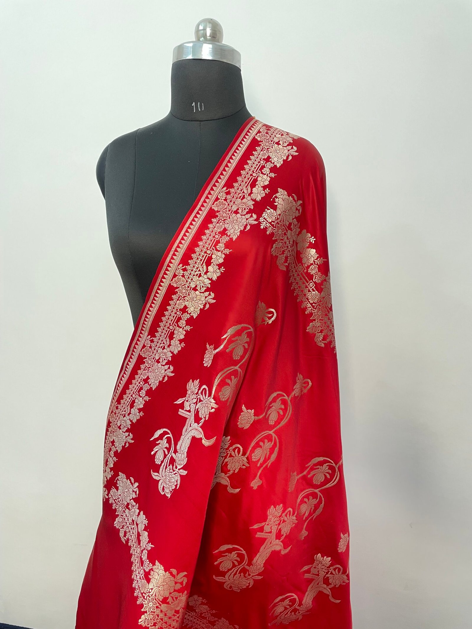 A. Red Booti Mashru Katan Silk Saree - Image 3