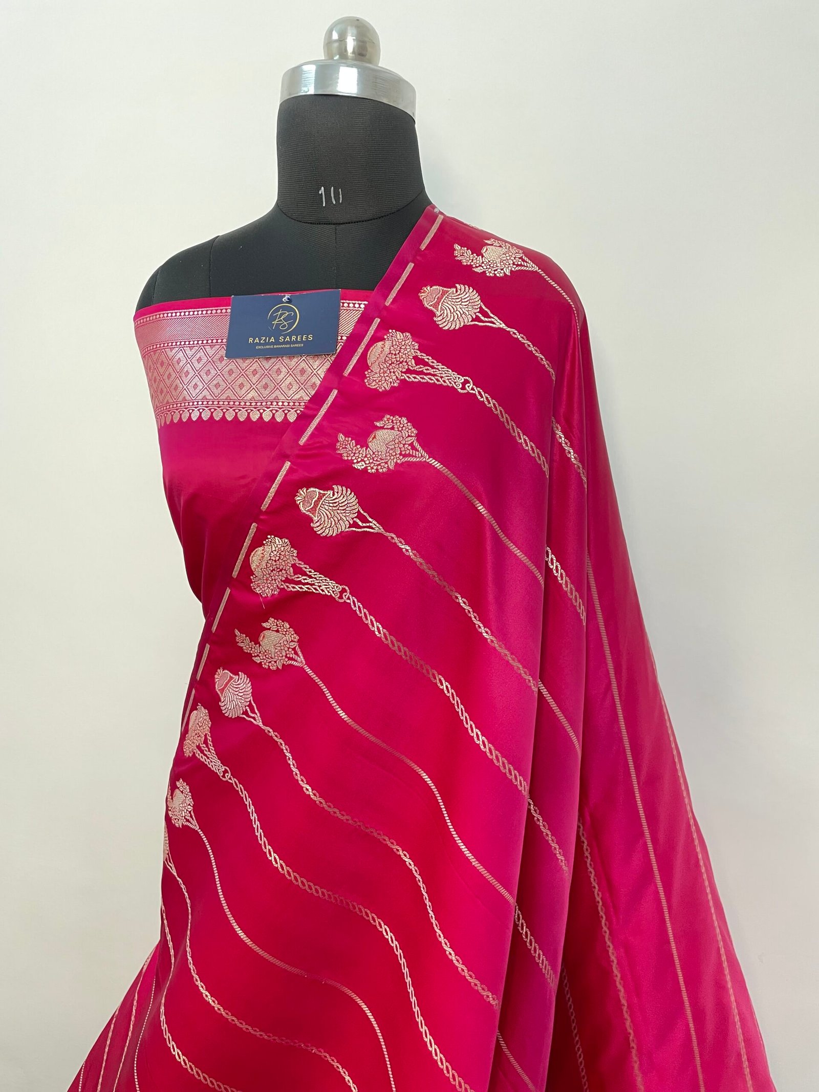 B. Rani Pink Strip Mashru Katan Silk Saree - Image 2