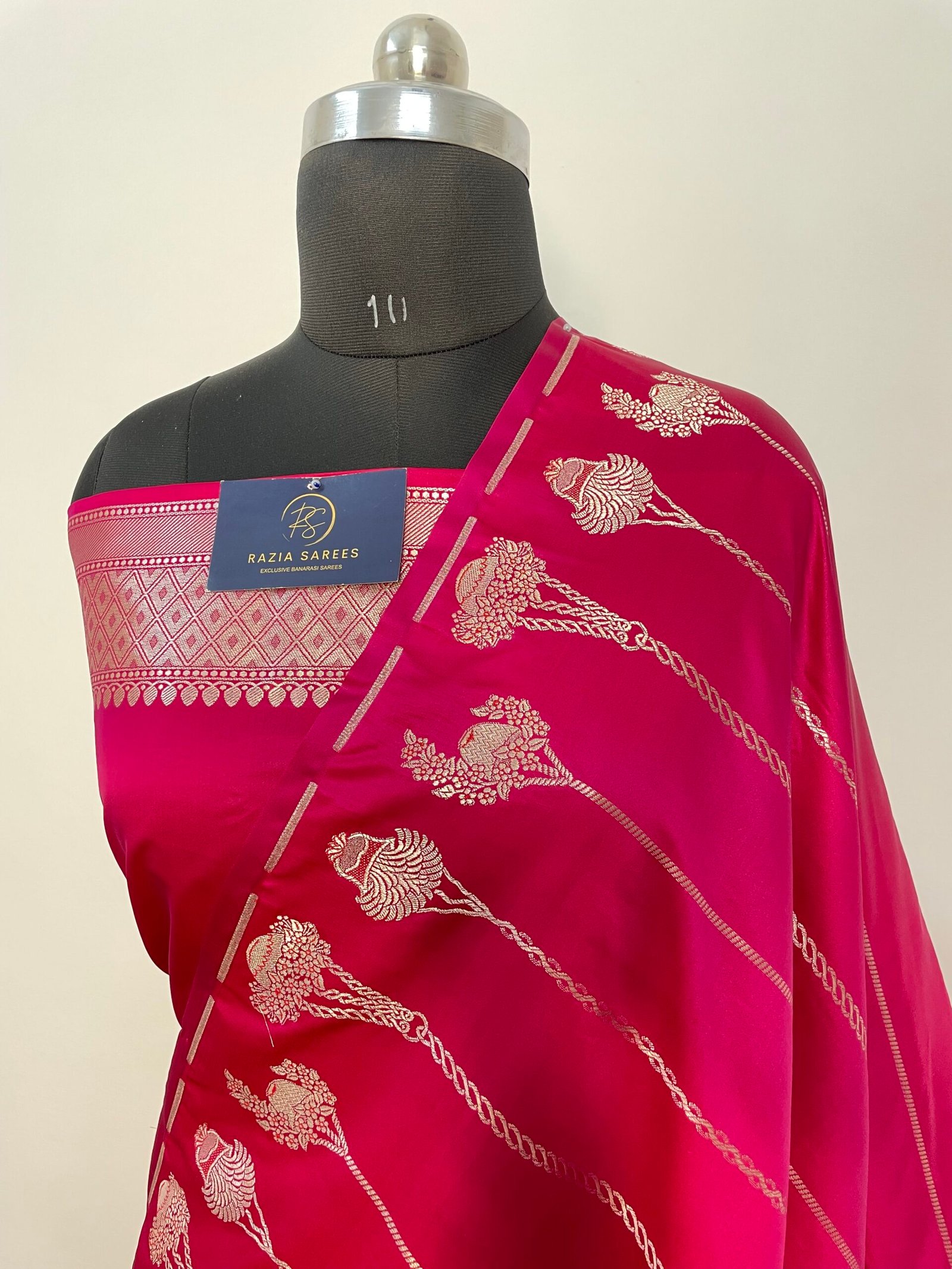 B. Rani Pink Strip Mashru Katan Silk Saree