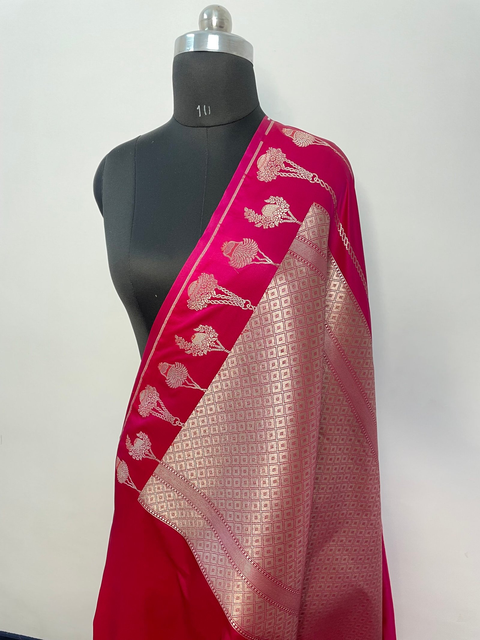 B. Rani Pink Strip Mashru Katan Silk Saree - Image 3
