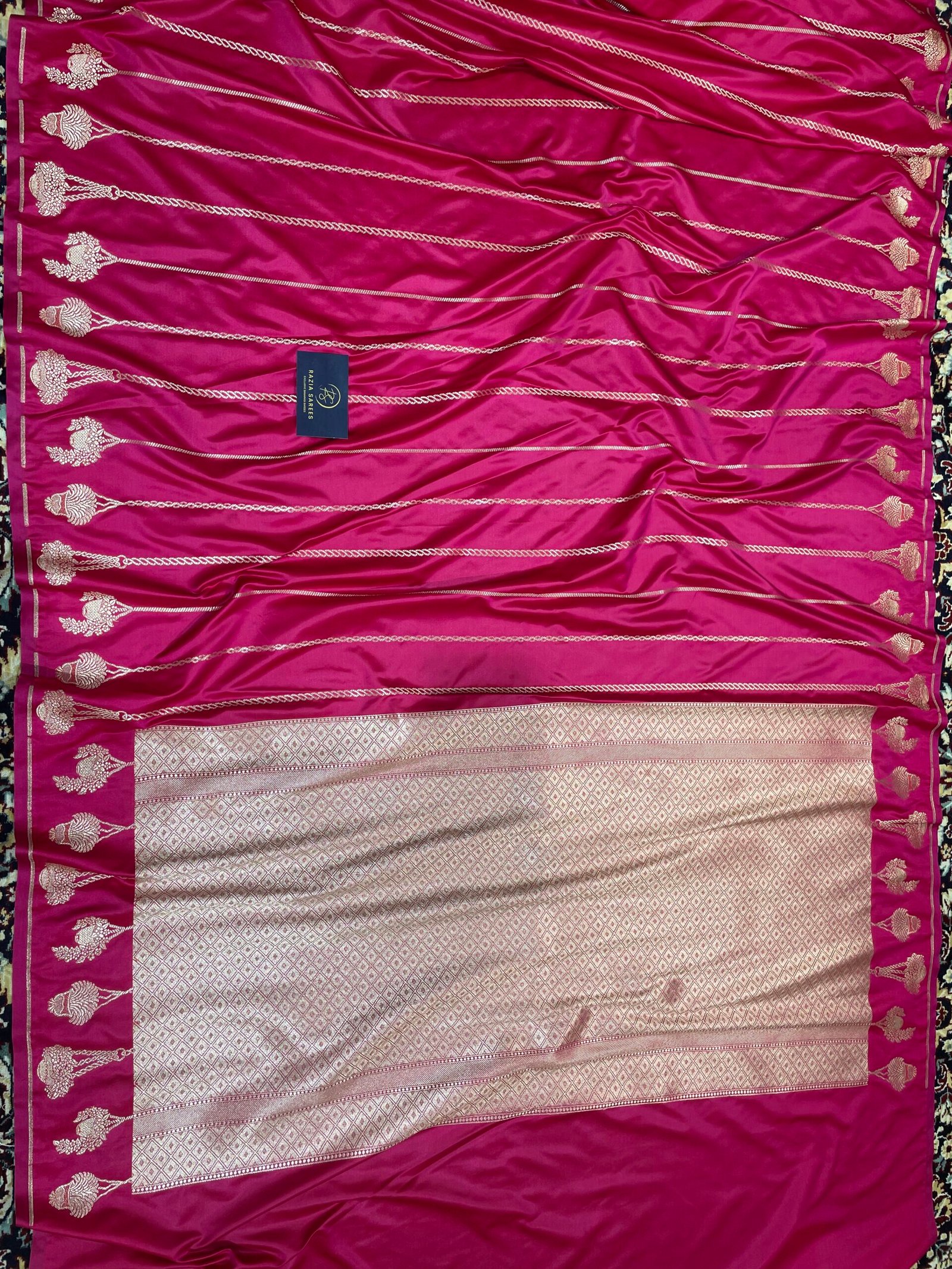 B. Rani Pink Strip Mashru Katan Silk Saree - Image 4